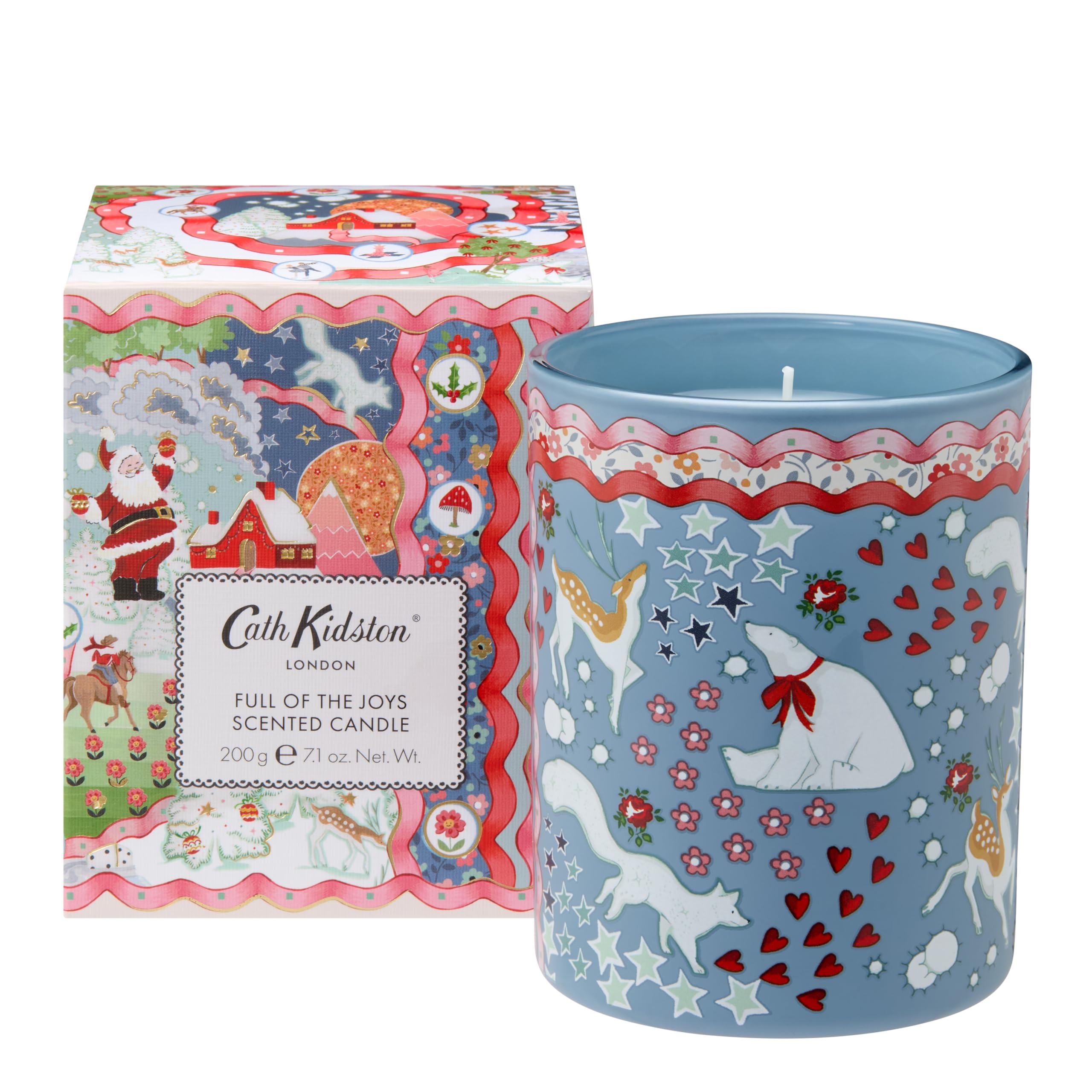 Cath Kidston Scented Candle 220g, Home Fragrance, Mint, Eucalyptus and Amber Wood Scent, 40 Hours Burn Time, Reusable Glass Jar, Housewarming Gift, Vegan and Cruelty Free