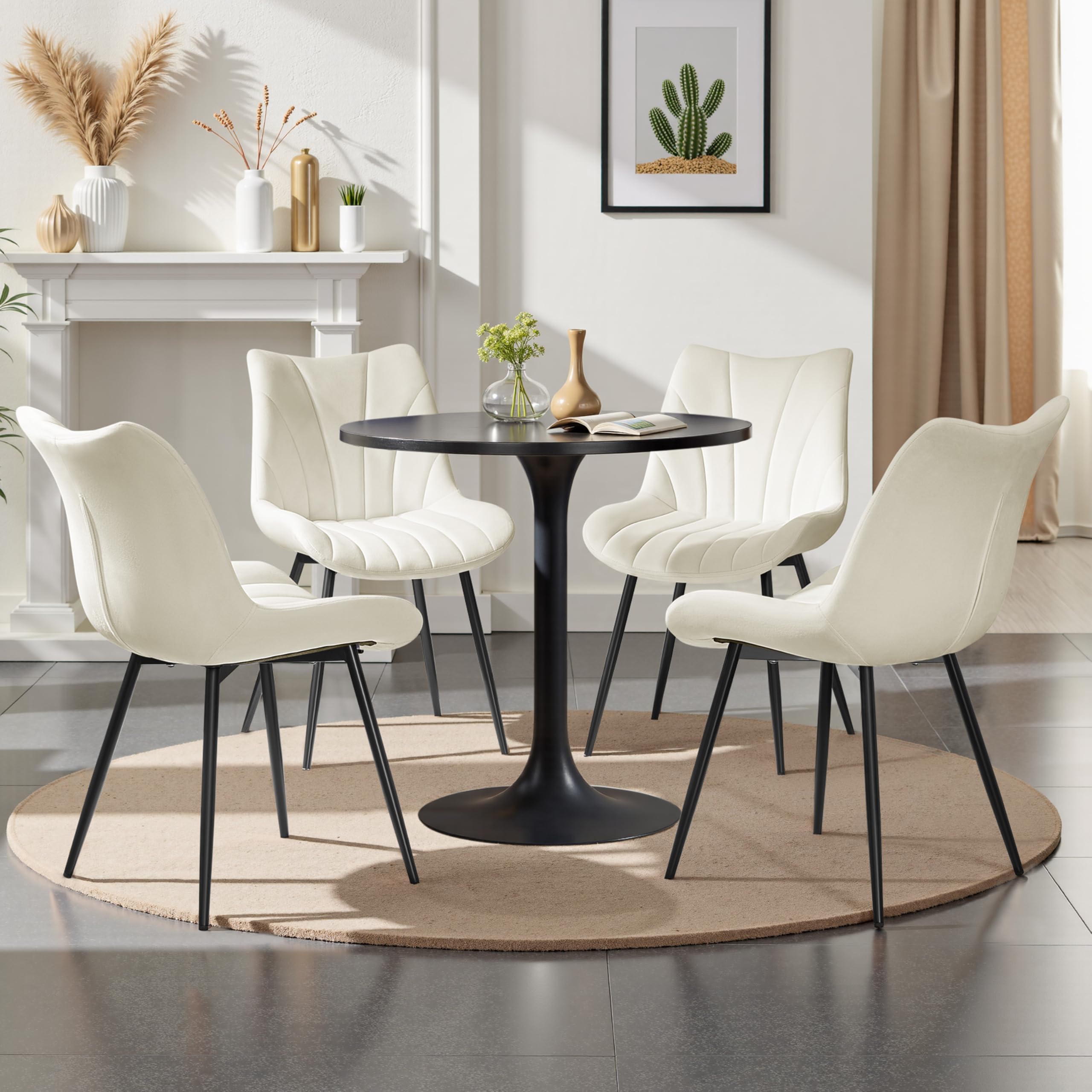Yaheetech Set di 4 Sedie da Pranzo Moderne in Velluto Sedie Imbottite con Schienale e Gambe in Metallo Senza Braccioli per Cucina Sala da Pranzo e Soggiorno (Beige)