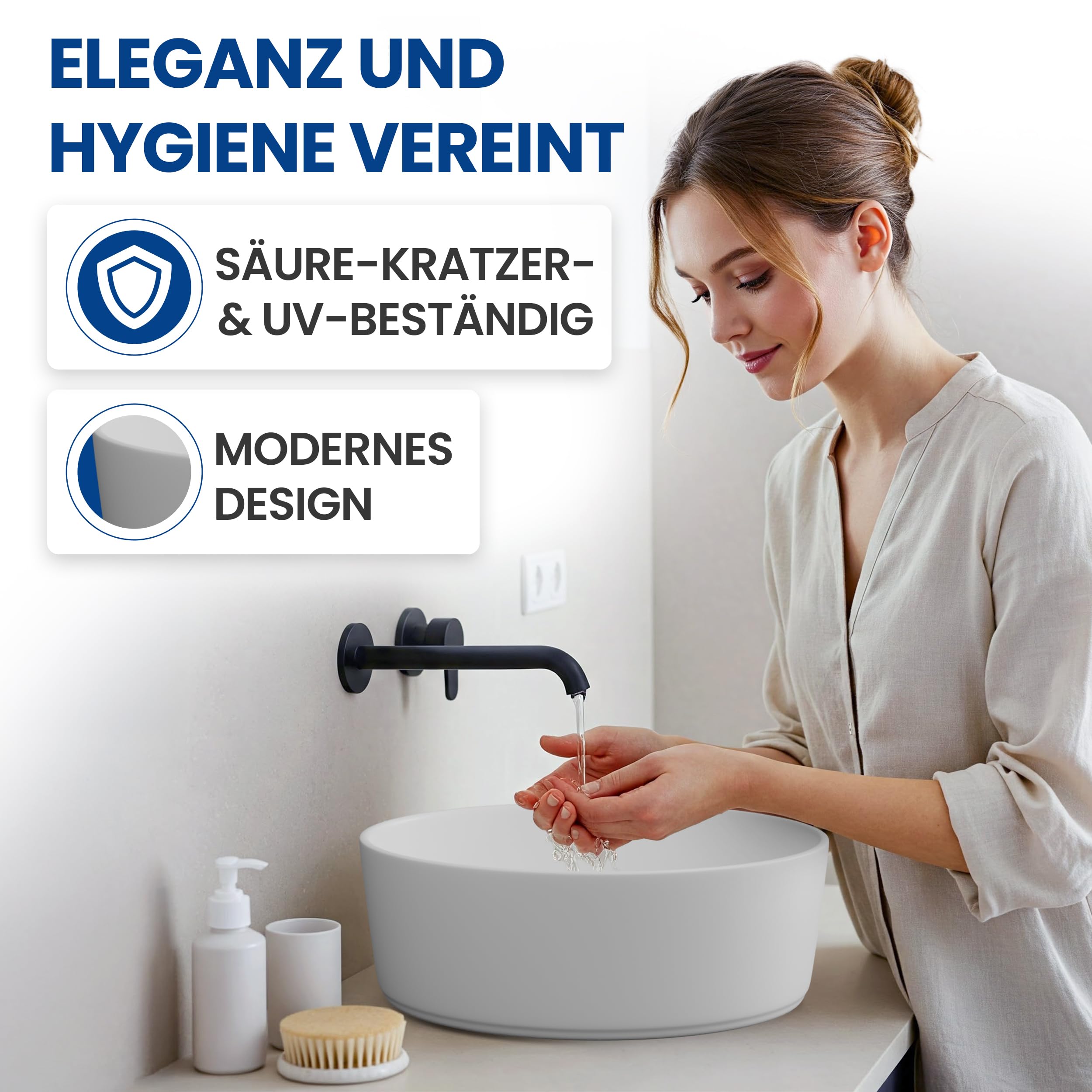 rtmr Aufsatzwaschbecken, Waschbecken rund 36 cm – Keramik Waschschale weiß matt – modernes Design Waschtisch Schüssel für Bad & Gäste-WC – Waschbecken rund inkl. Siphon