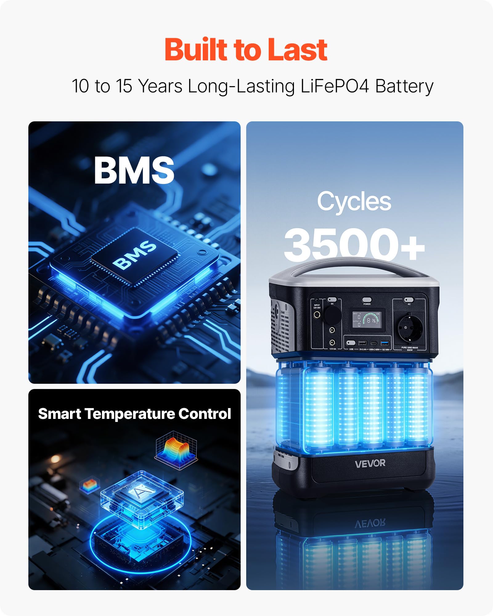 VEVOR Tragbare Powerstation Solargenerator Ideal für Notfälle zu Hause, Camping & Reisen mit dem Wohnmobil (493Wh mit 100W Solarpanel) - 5