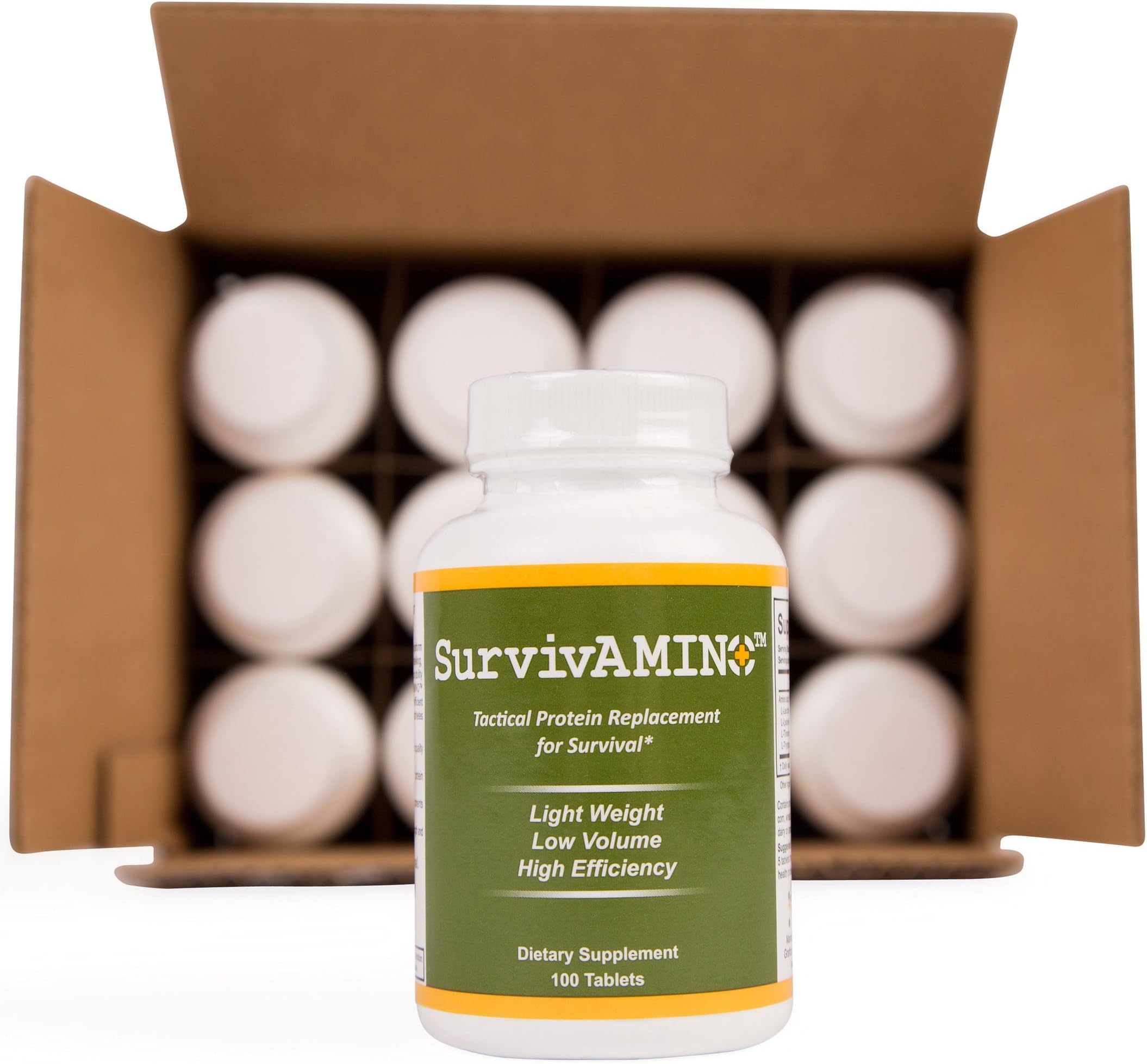 SurvivAMINO Emergency Food Protein Substitute Survival Tabs by Vitality Sciences (3 Month Supply), 12 Bottles