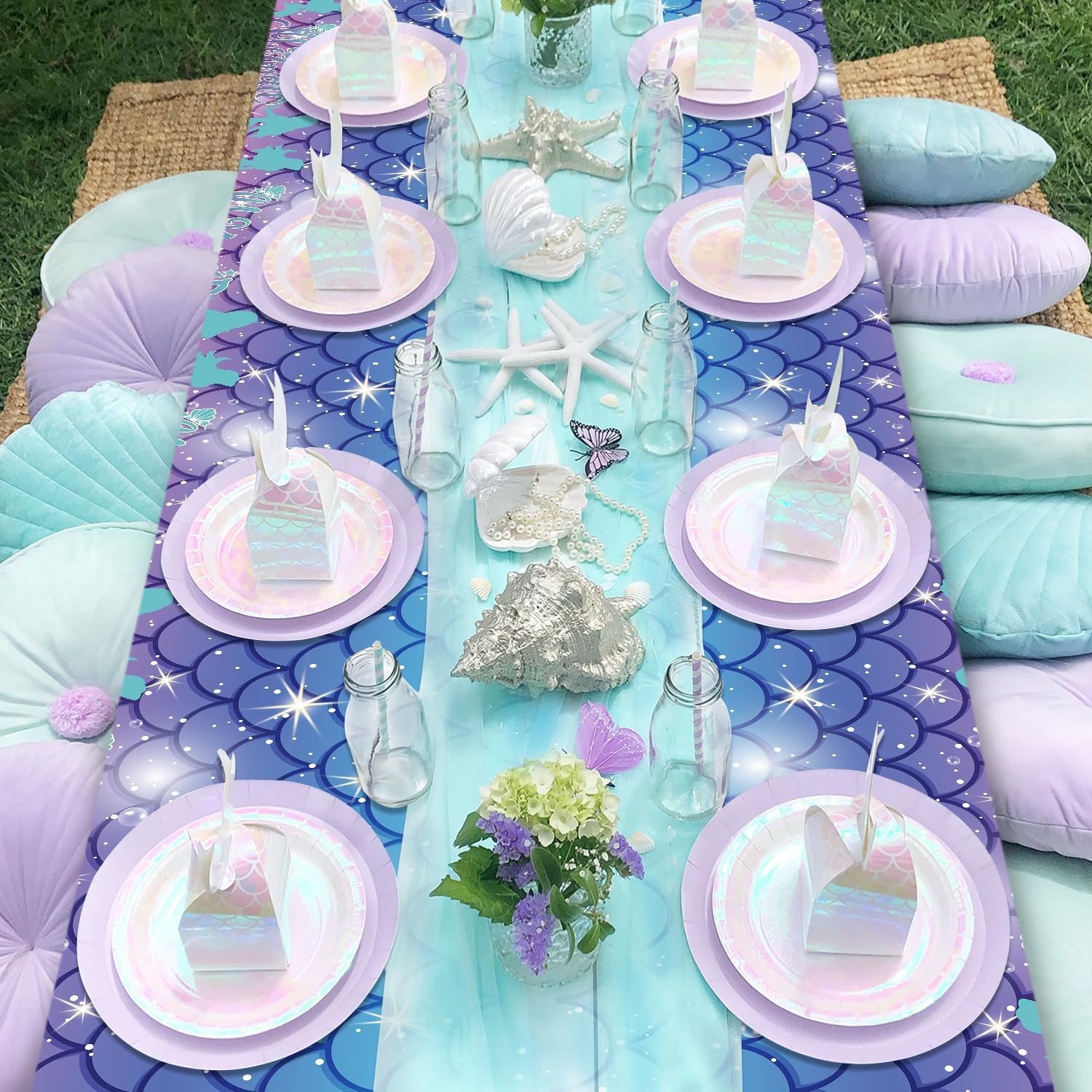 Tovaglie A Tema Sirena 4 Pezzi - 130x270cm Per Feste Compleanno Bambine | Decorazione Oceano