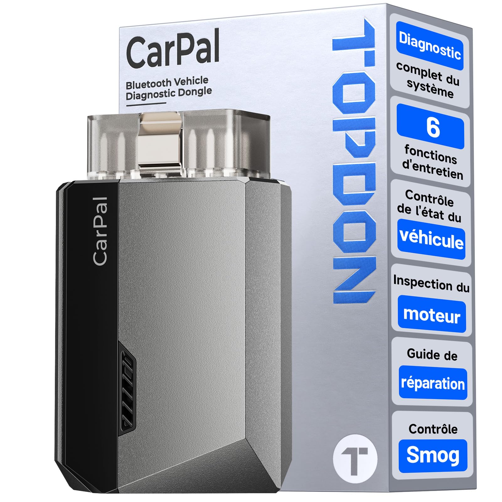 TOPDON Carpal-A Valise Diagnostic Auto, Scanner OBD2 Tous systèmes, Diagnostic Voiture Bluetooth sans Fil, 6 Services de Réinitialisation, AutoVIN, Inspection Moteur, Smog Check, Guide de Réparation