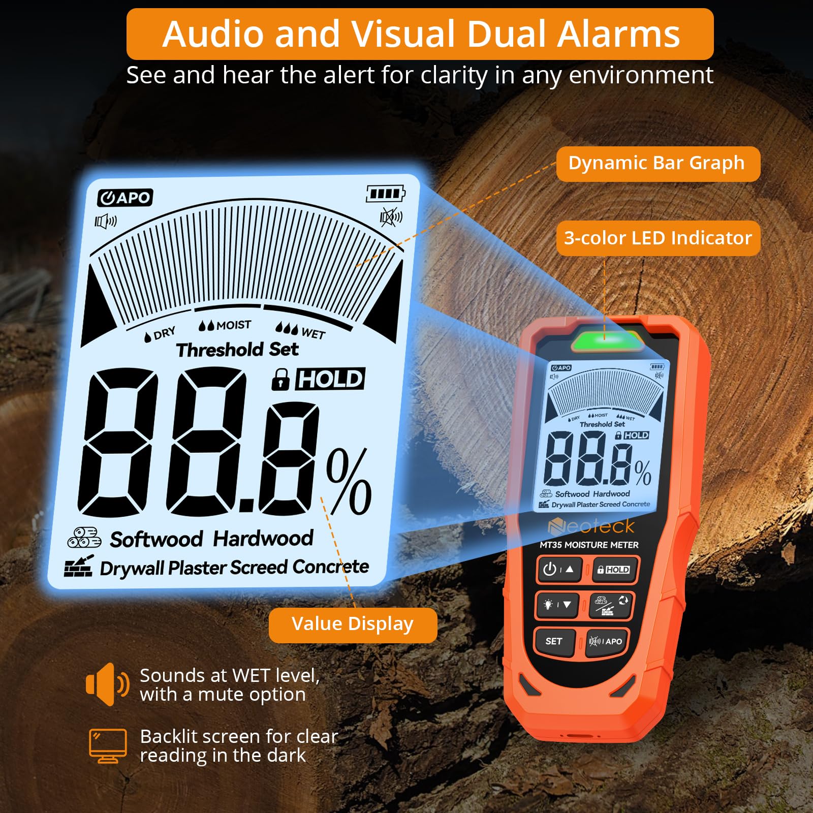 Neoteck 6-in-1 Moisture Meter - Wood, Drywall, Concrete -4 Neoteck 6-in-1 Moisture Meter - Wood, Drywall, Concrete -4