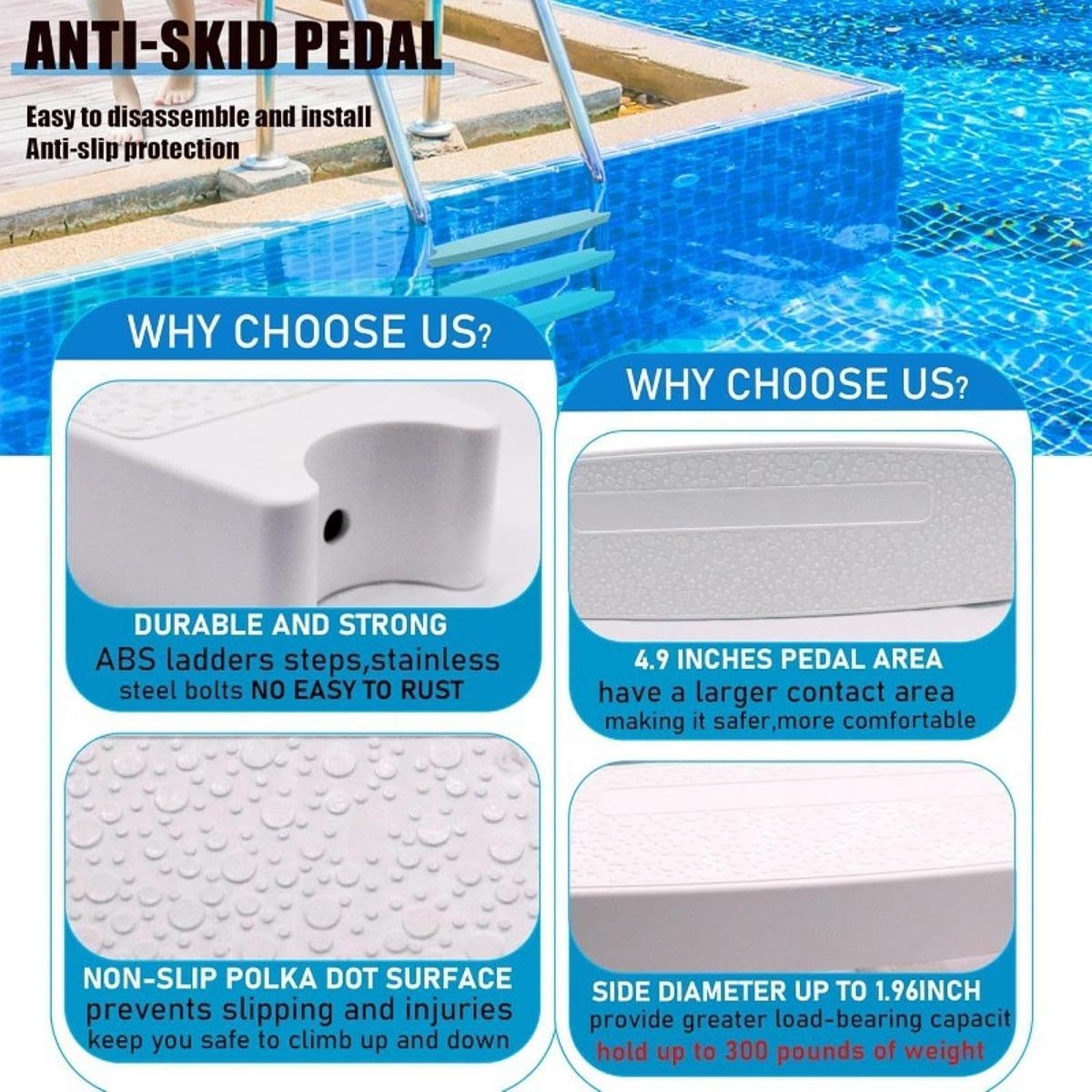3 Piezas Peldaño para Escalera de Piscina Reemplazo de Peldaños con Diseño Accesorio de Montaje Fácil Adecuado para Piscinas SPA Parques
