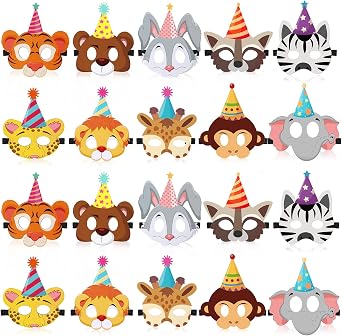 Tinlade 20 Pcs Felt Animal Masks for Kids Safari Jungle Theme Party Masks Animal Birthday Mask Supplies Garland Decorations for Costume Zoo Birthday Party Favor Cosplay, 10 Styles