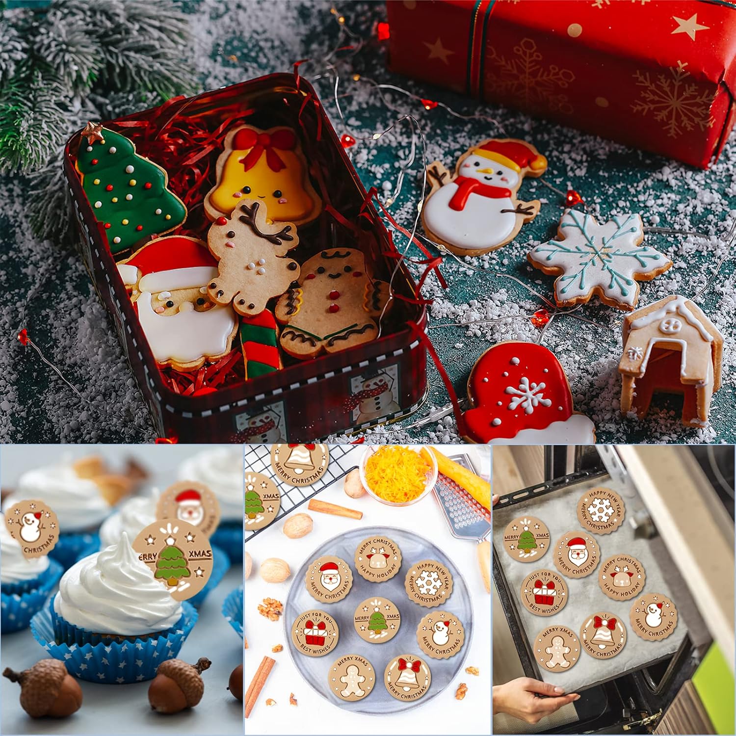 8 Pcs Christmas Cookie Cutters with Plunger Stamps Set 3D Christmas Circle Shape Biscuit Cutter Winter Cartoon Cookie Stamps Stamped Embossed for Treats DIY Cookie Baking Supplies - Image 7
