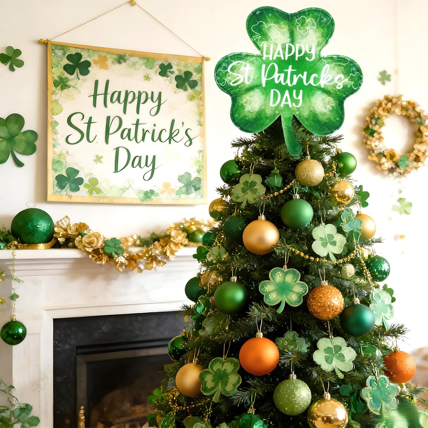 St. Patrick Day Tree Topper Hat Irish Green Shamrock Top Hat Tree Decoration Green Shamrock Holiday Home Party Decor image 5