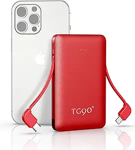 TG90 6000mAh Portable Charger with Built-in Cables