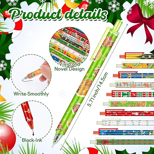 Miniatura 4 de 100 bolígrafos de tinta de gel de Navidad, bolígrafos retráctiles de Navidad, bolígrafos de dibujos animados, lindos bolígrafos de tinta negra de