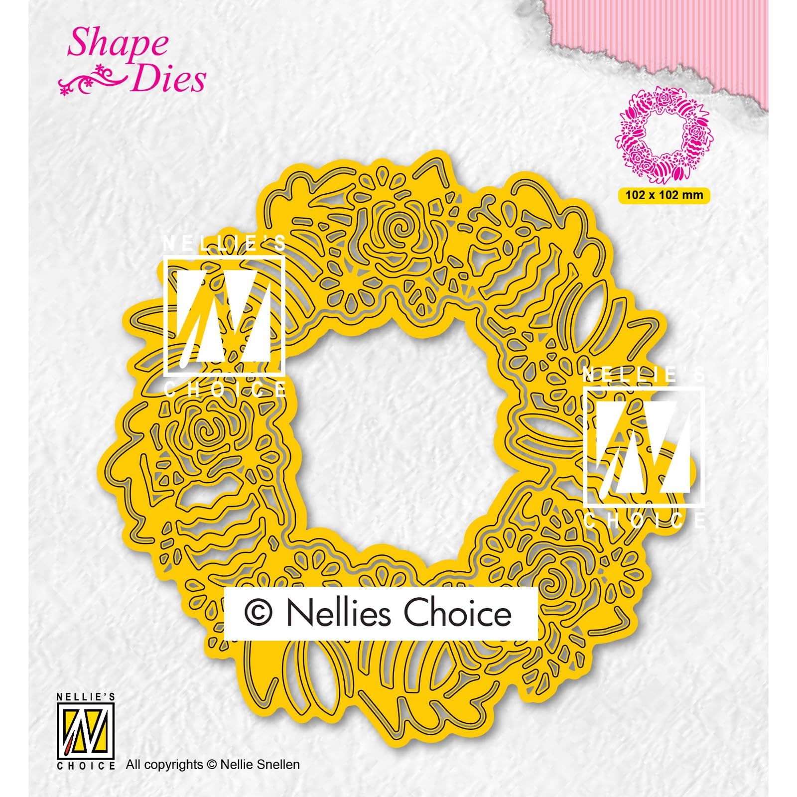 Nellie's Choice Cutting Die-Easter Wreath Shape Die-10,2 x 10,2 cm-Card Making Supplies-Metal Dies for Scrapbooking, DIY and Paper Crafts, Yellow, 102x102mm