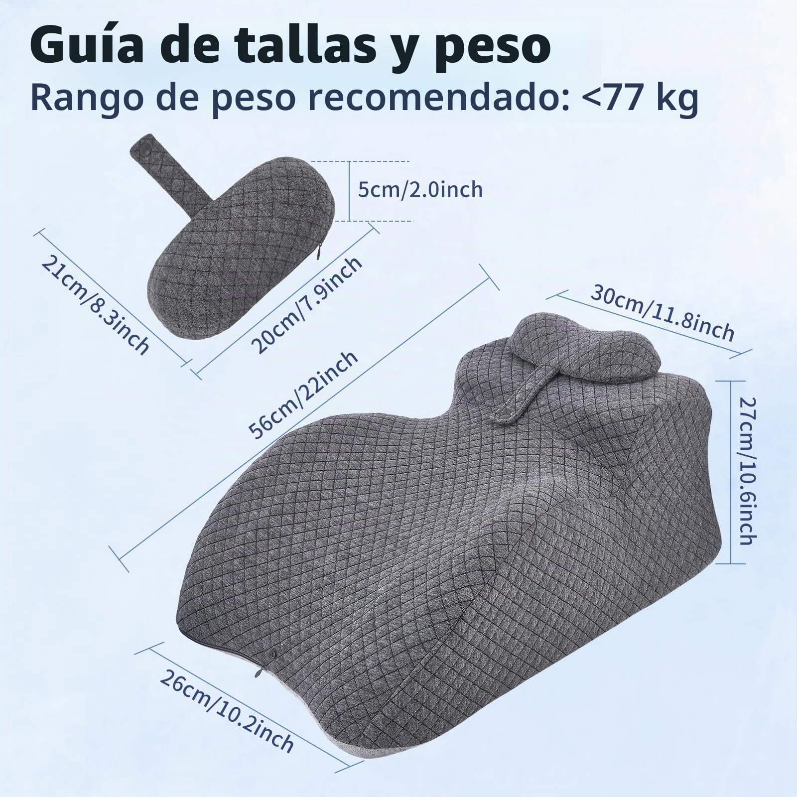 Cojín Ortopédico para Parejas, Espuma de Memoria Cojín Ortopédico para Dormir Boca Abajo, 5 Zonas de Soporte Cervical Regulable y Extraíble, Antideslizante, para Sofá, Cama, Escritorio Gris Oscuro