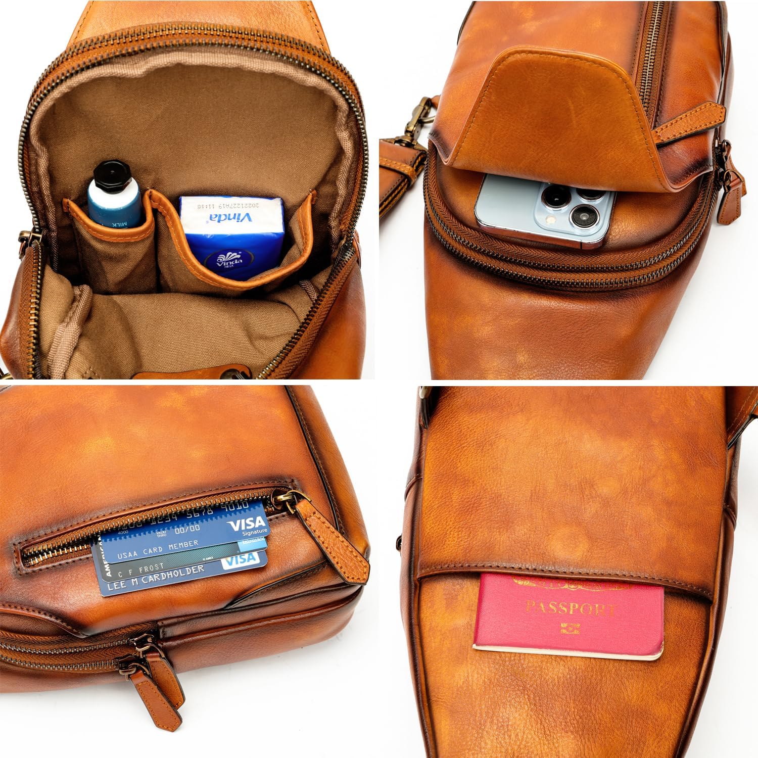Genuine Leather Sling Bag Backpack for Men Women Real Leather Shoulder Crossbody Bag Chest Pack Purse Hiking Vintage Handmade Daypack