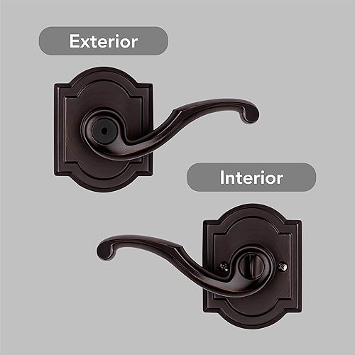 Miniatura 2 de Baldwin Madrina - Manija reversible para puerta de privacidad interior para dormitoriobaño, cerradura de puerta sin llave, en bronce veneciano