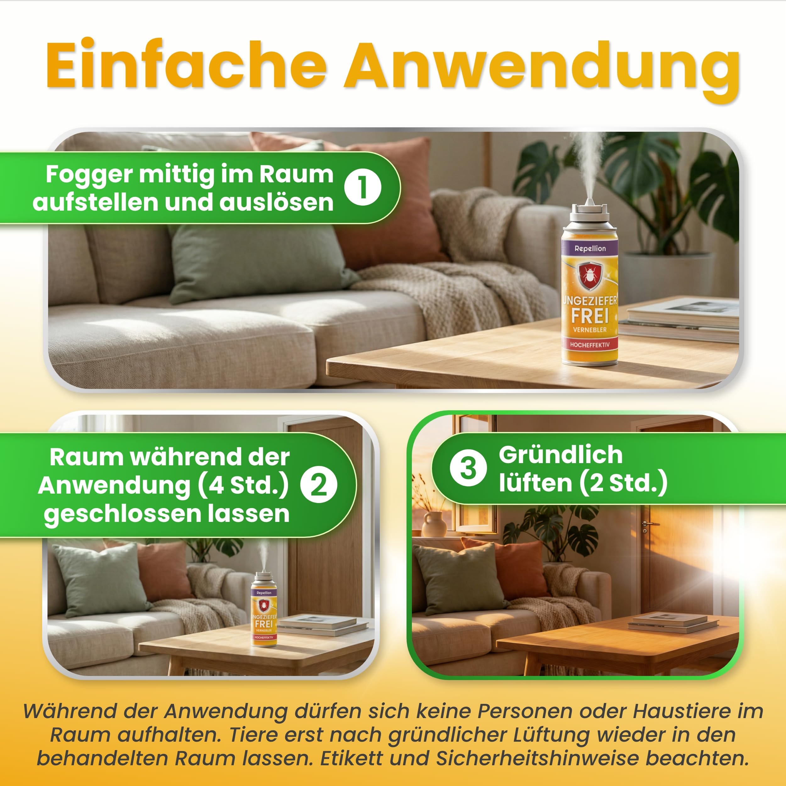 Anti Ungeziefer Fogger für Wohnräume (3x150ml) – Ungeziefer Vernebler gegen Bettwanzen, Flöhe, Schaben, Milben & Körperläuse – Insekten Bombe zur Raumbehandlung