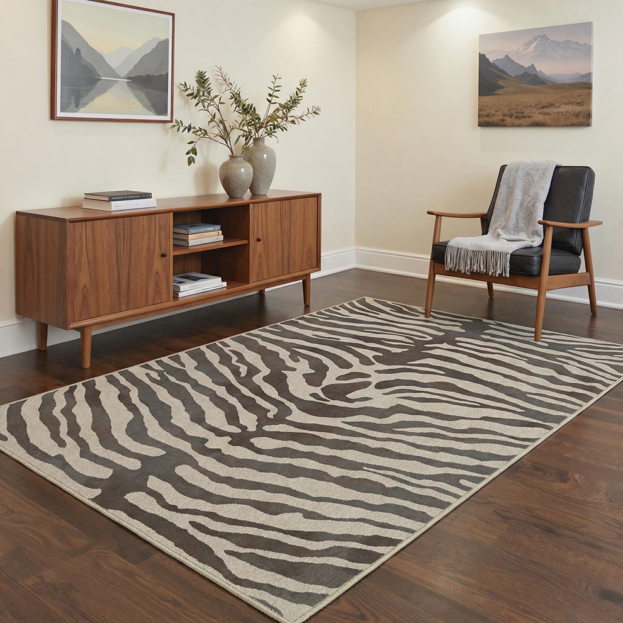 BEIMO Waschbarer Teppich Natur Bionik Zebra 120x170cm Kueche