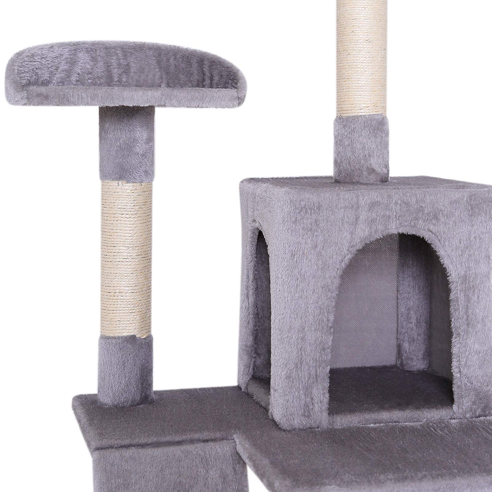 lionto Kratzbaum mit Höhle, Hängematte & Tunnel, Höhe 133 cm, Hellgrau | Großer Katzenbaum mit Treppe, Liegeflächen, Kuschelhöhle & viel Sisal - Klettern, Spielen, Ausruhen & Krallenpflege
