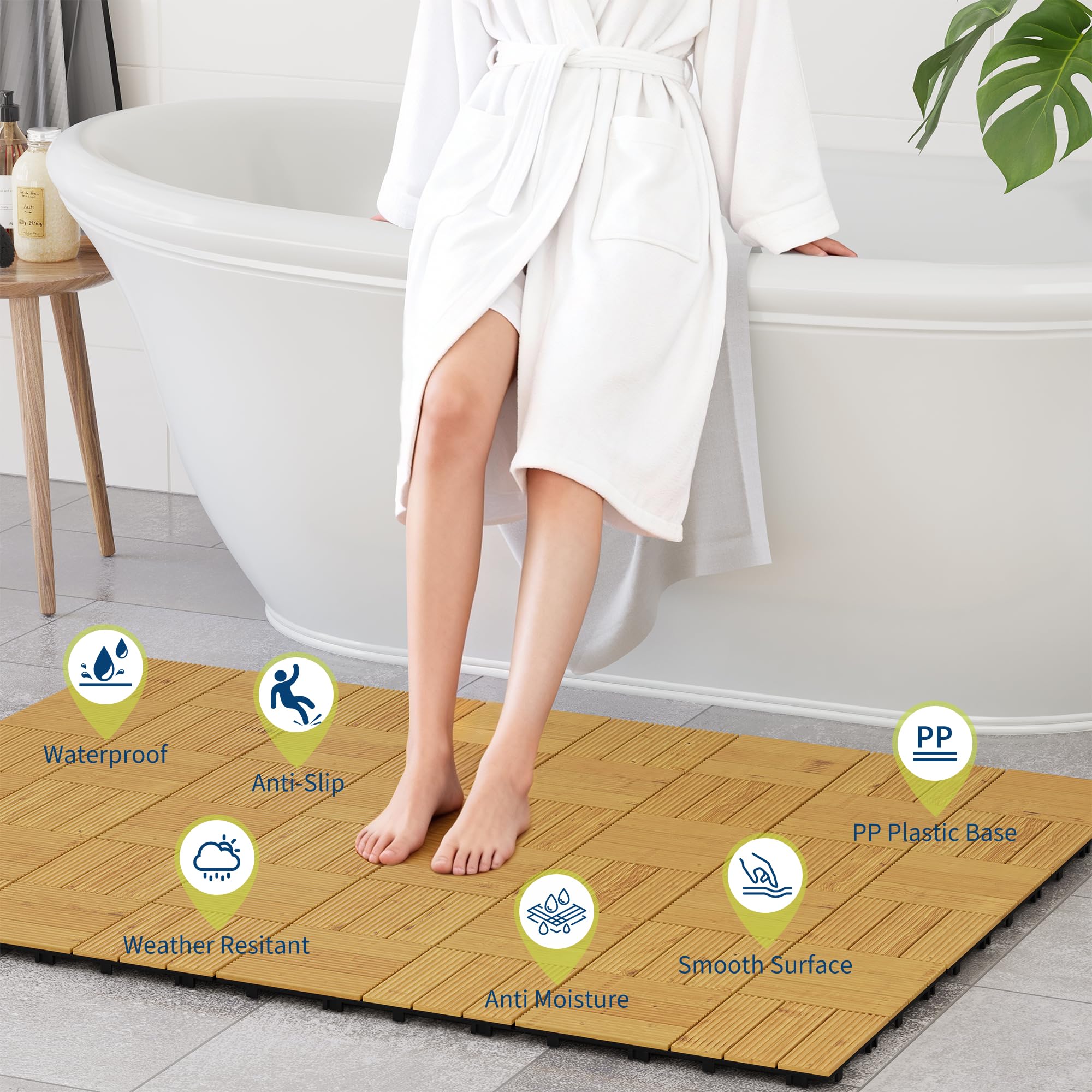Dalles De Terrasse En Bois, Pavés En Bois, Caillebotis Bois Extérieur Clipsable 30x30cm, 22 Pièces, Parquet Extérieur Résistant Aux Intempéries, Revêtement De Sol Pour Jardin Balcon Patio Piscine