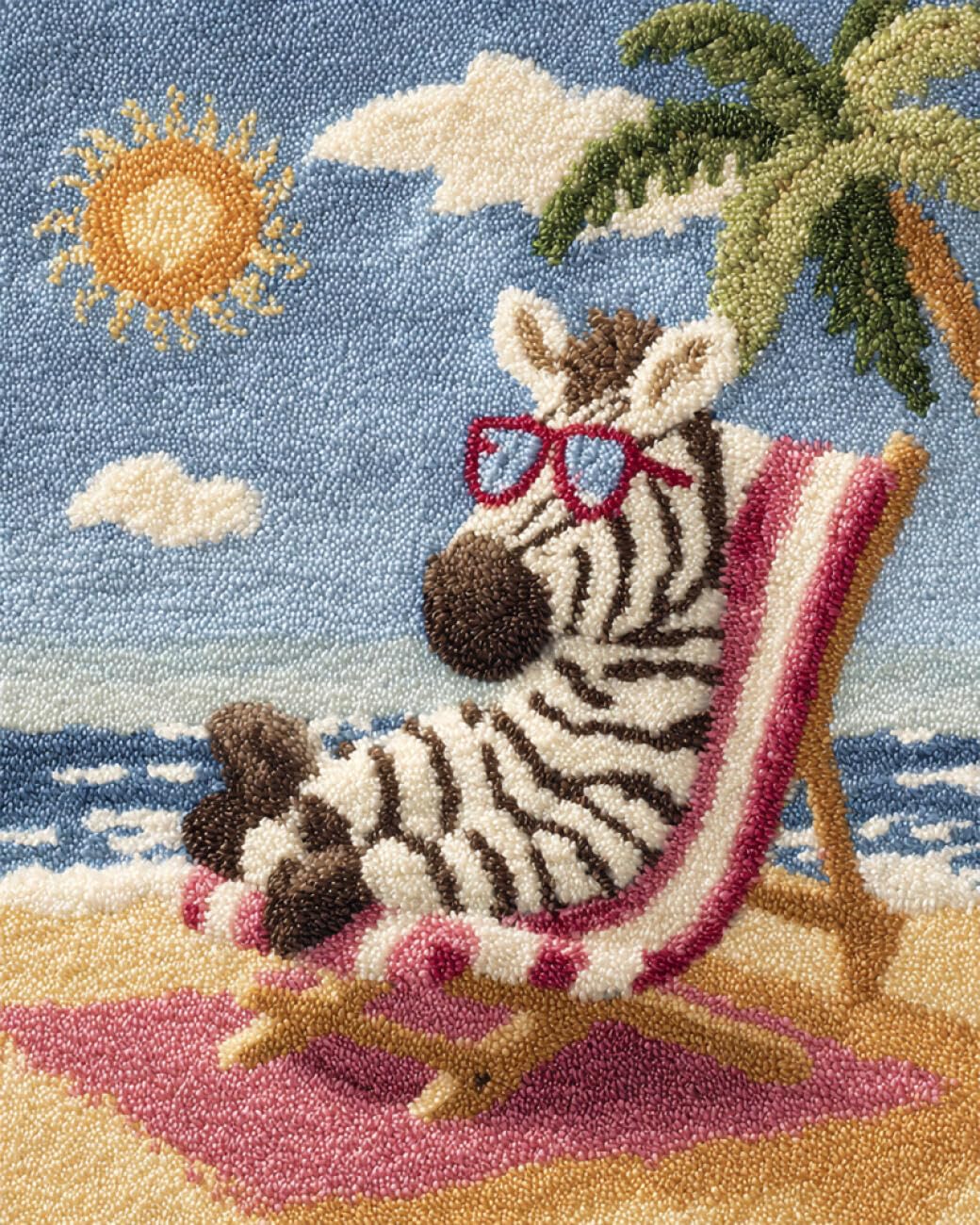 AMBATTERY Animal Rug Making Kit Cartoon Zebra Latch Hook Craft Kits Carpet Crochet Kit for Adults Beginners DIY Rug Making Set Needlework for Home Decoration 33x45in