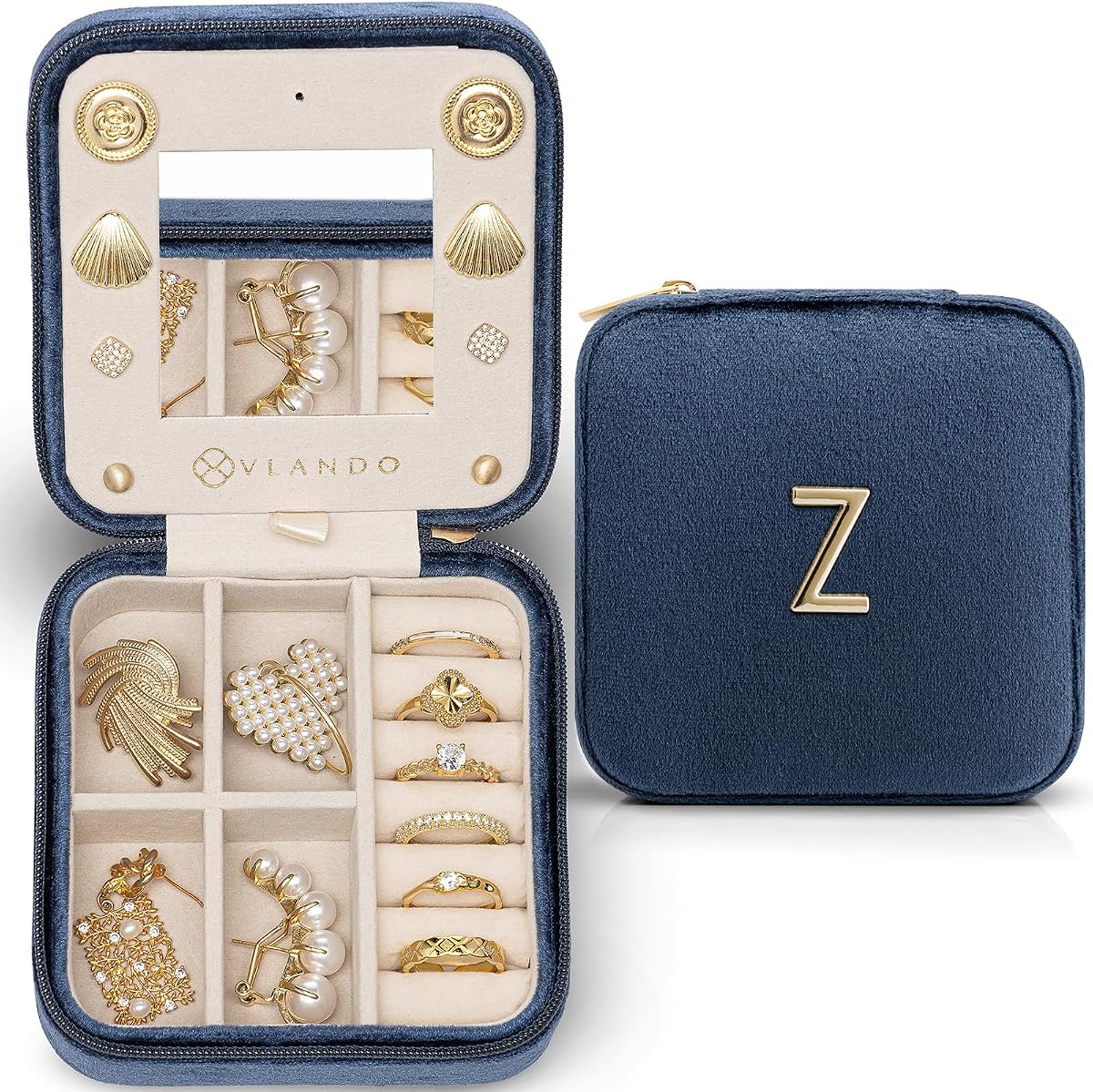VLANDO Estuche de viaje para joyería de agradecimiento a profesores para mujer, organizador de regalo, letra Z, azul oscuro