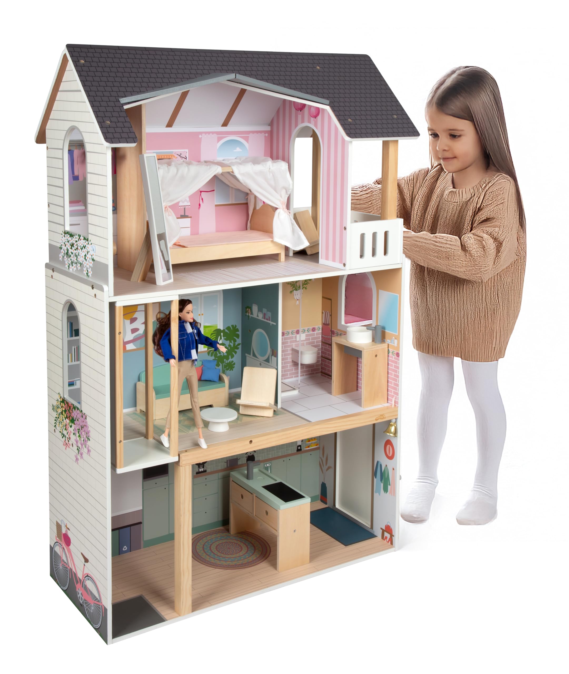 Small Foot Maison de poupées Villa de rêve XL en Bois, 3 étages avec Ascenseur, échelle 1:​6, 12730