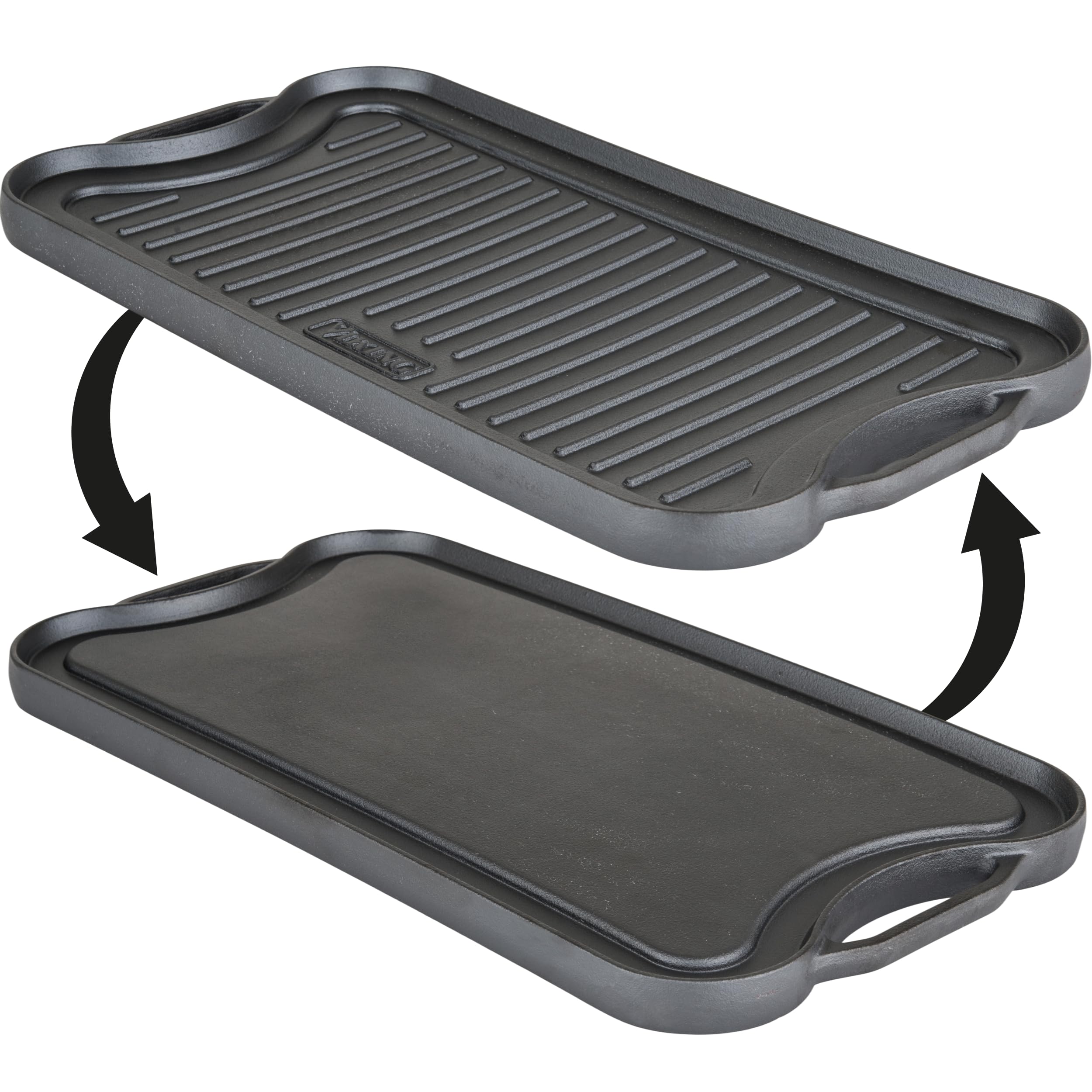 Viking Griddle, 20 Inch Reversible Cast Iron Grill Pan, Pre-Seasoned, Oven Safe, Hand Wash Only, Induction Ready, Black