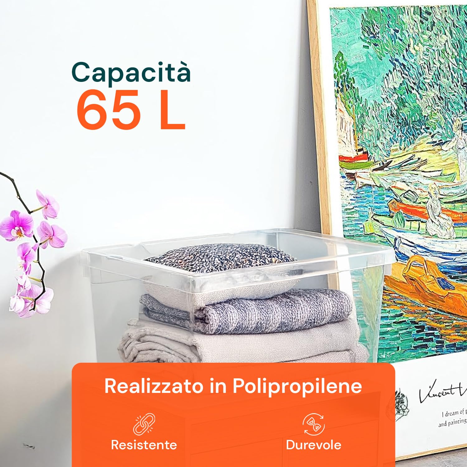 Wintem Contenitore Plastica 65L con Coperchio e Ruote Trasparente – Scatola Grande per Armadio e Organizzazione