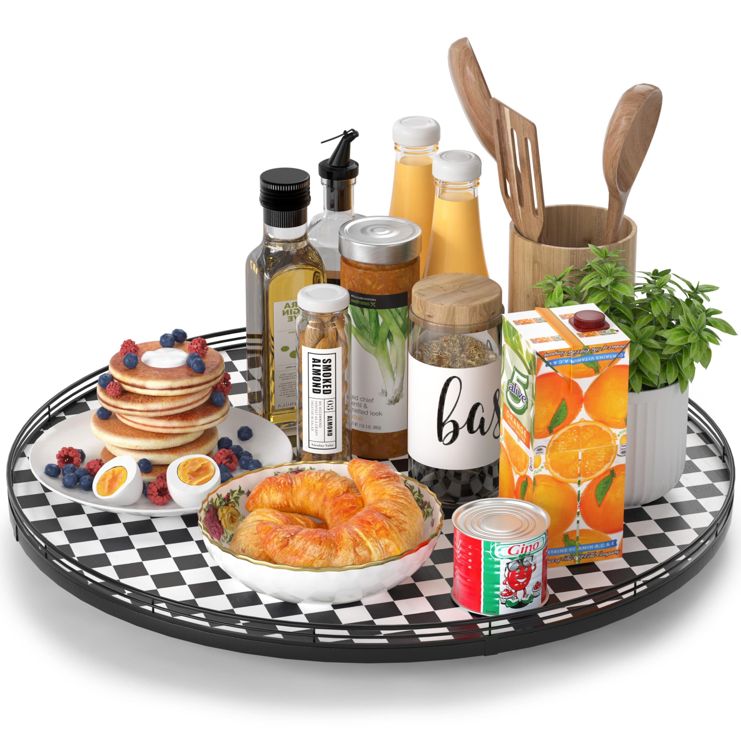 AMH 21-Inch Black and White Checkerboard Lazy Susan Decorative Tray