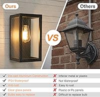 Vista 4 de LMP Lámpara para exteriores, luces de porche, luces de pared para exteriores, luz de porche frontal negra con pantalla de vidrio templado, enchufe