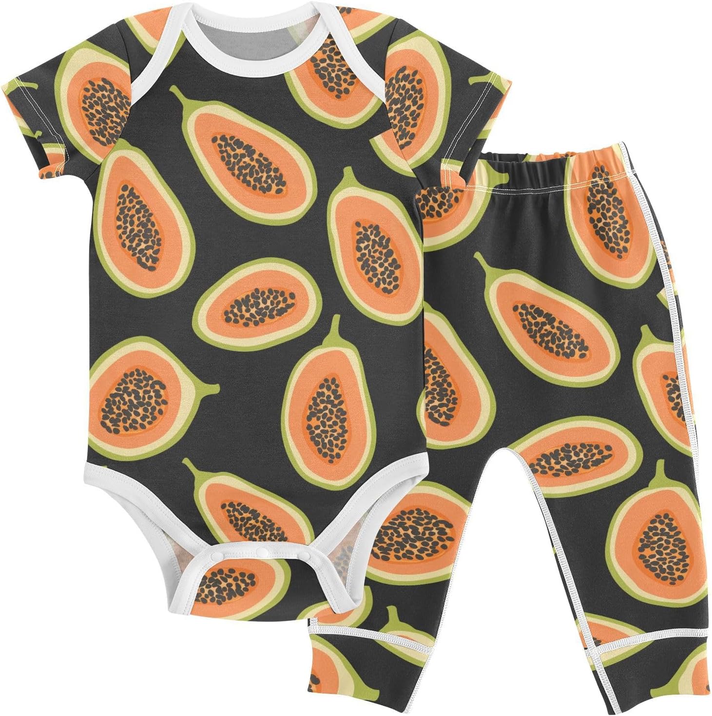 vvfelixl Baby Clothes Yummy Papaya Baby Bodysuits Set Unisex Short Sleeve Babys Pants Sets 0-3M