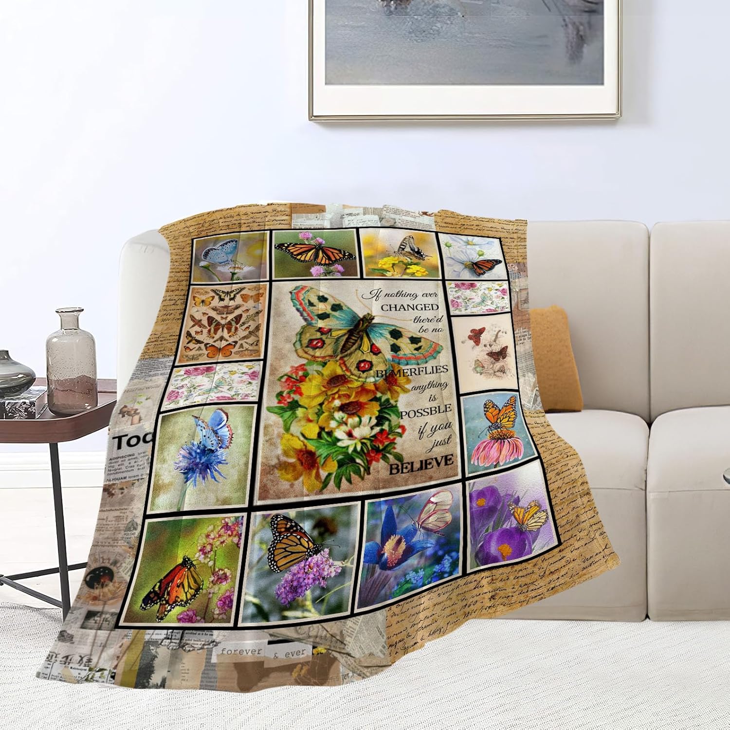 Butterfly Blanket Vintage Butterfly Floral Throw Blankets