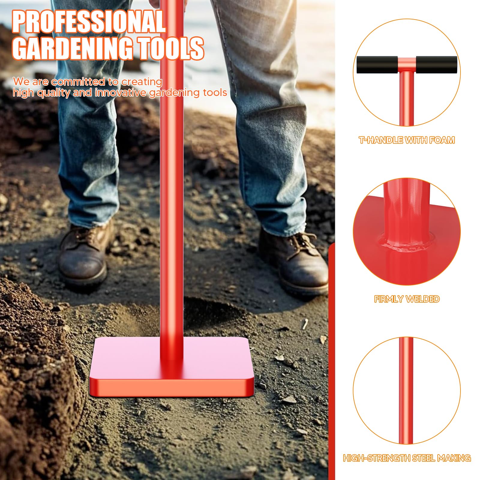 VELPAX Manuale Comactor, Portale Soil Comactor per terreno argilloso, 20x20 cm, per terreno argilloso, ghiaia e compattazione del terreno