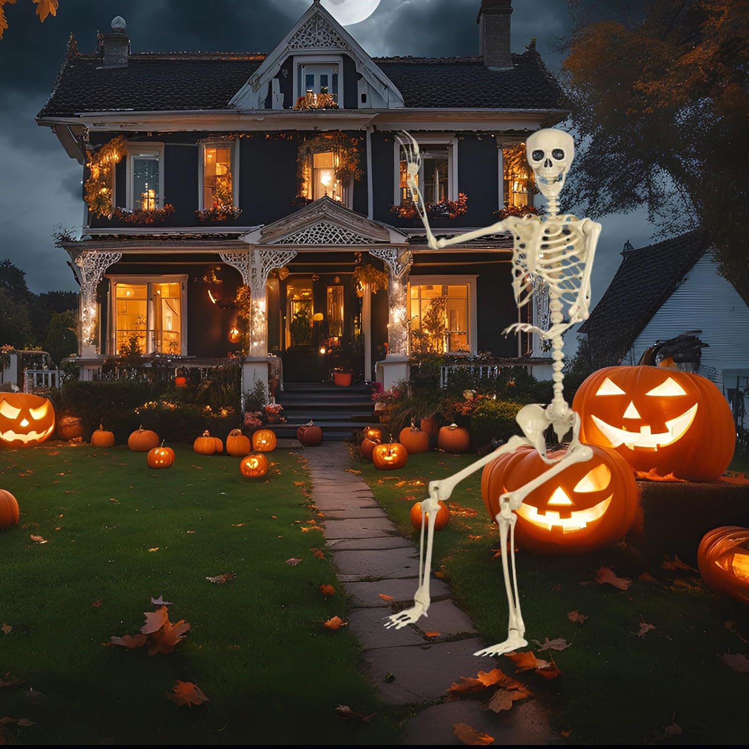 スケルトンデコレーション ハロウィン | 動く リアルな 等身大 骸骨 装飾 - 屋外用像 庭園 中庭 教室 パーティー 墓地 装飾