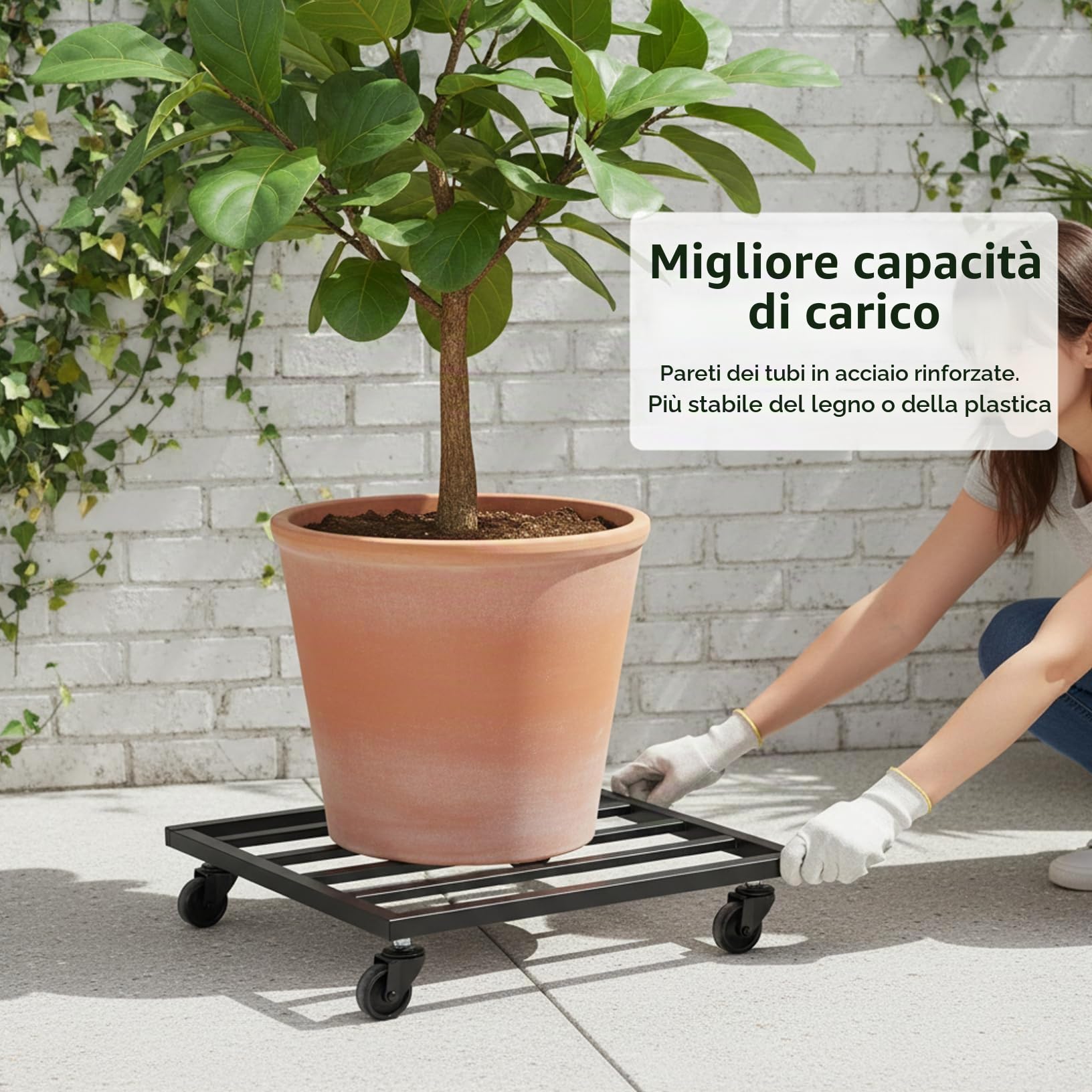 Supporto per Piante su Ruote in Metallo Resistente con rotelle bloccabili – Carrello per Piante con Ruote per vasi di Grandi Dimensioni per Interni ed Esterni, 14 Pollici (Nero)
