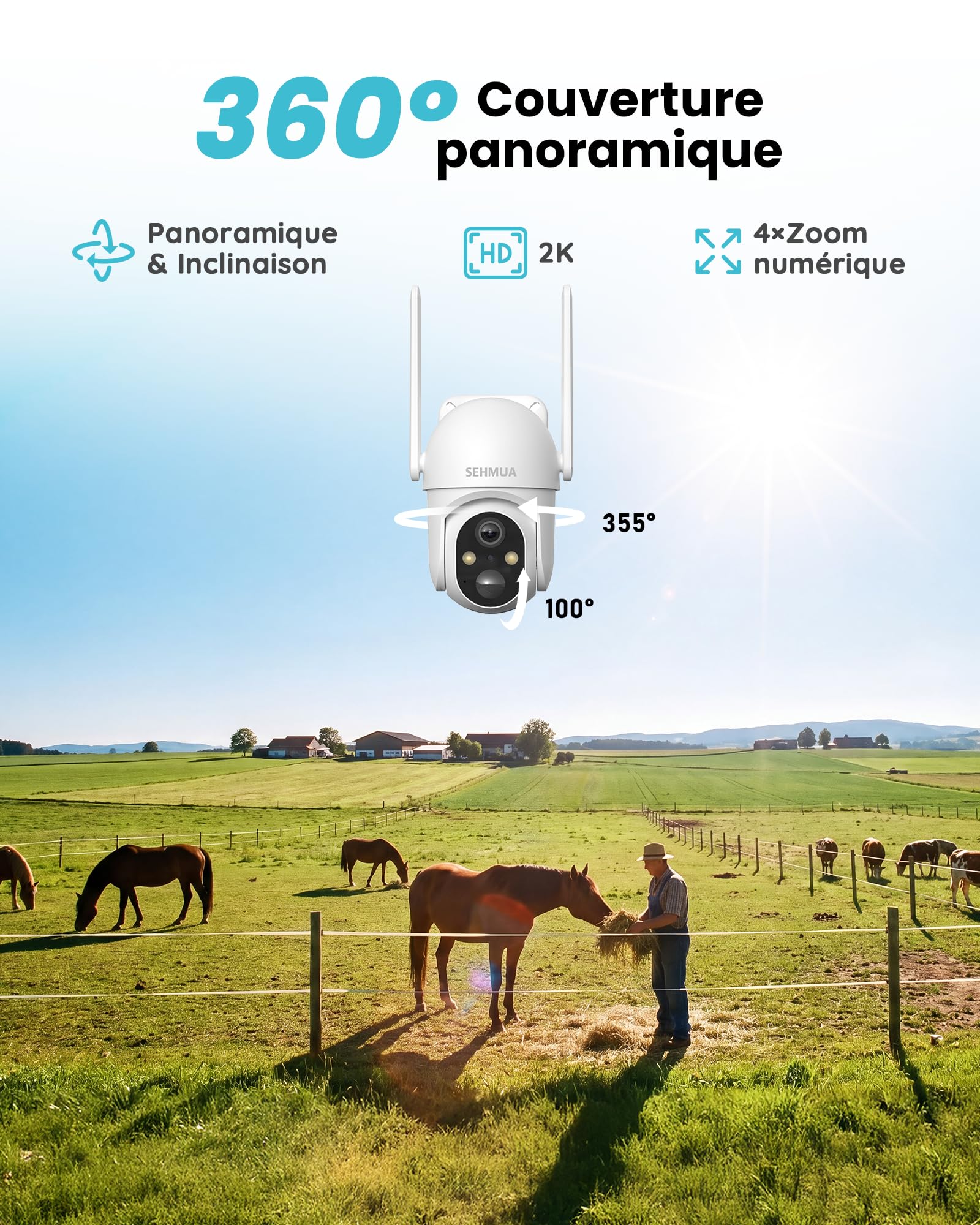 SEHMUA Camera 4G Solaire Exterieur sans Fil sans WiFi avec Carte sim - AOV
