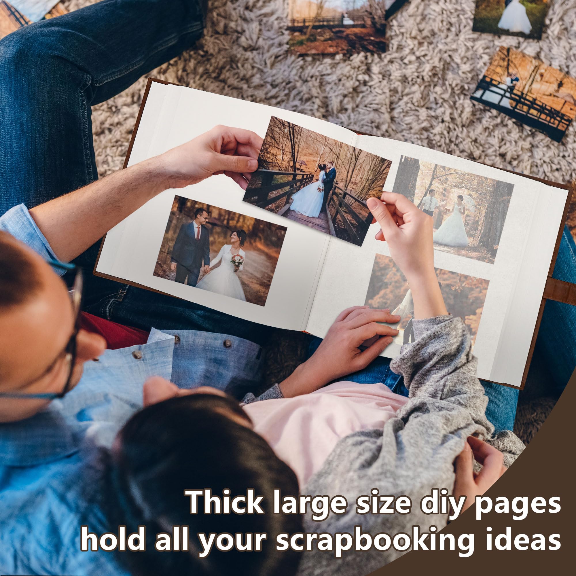 Vienrose Álbum de fotos con espacio de escritura de 12 x 12 pulgadas, álbumes de recortes de alta calidad con 100 páginas, libro de fotos grande, cubierta de piel sintética para bodas, familiares