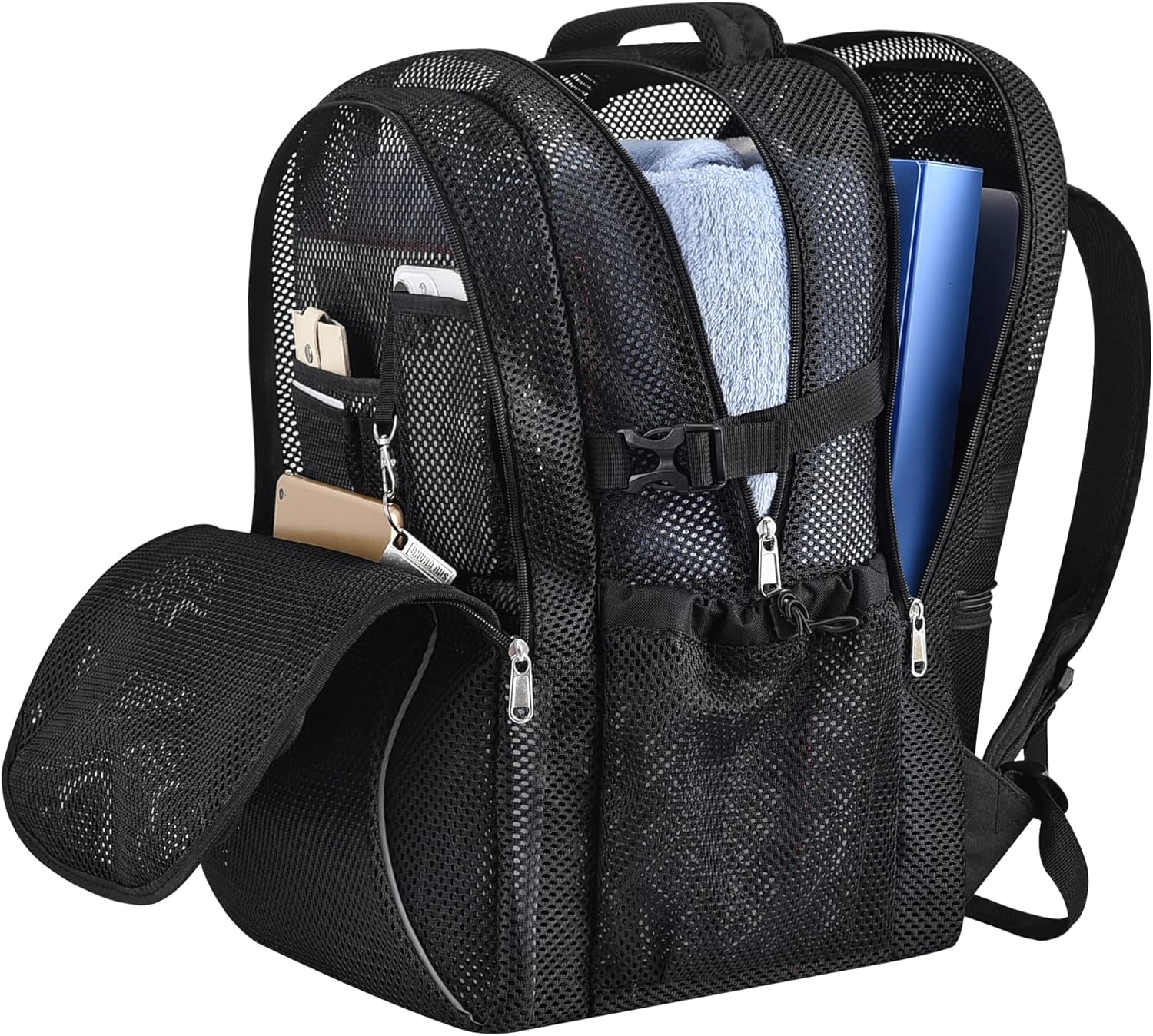 USPECLARE Heavy Duty X-Large Mesh Backpacks for Adults,Semi-Transparent college Backpacks with Rain cover for School, Beach, and Travel (X-Large) - Image 8