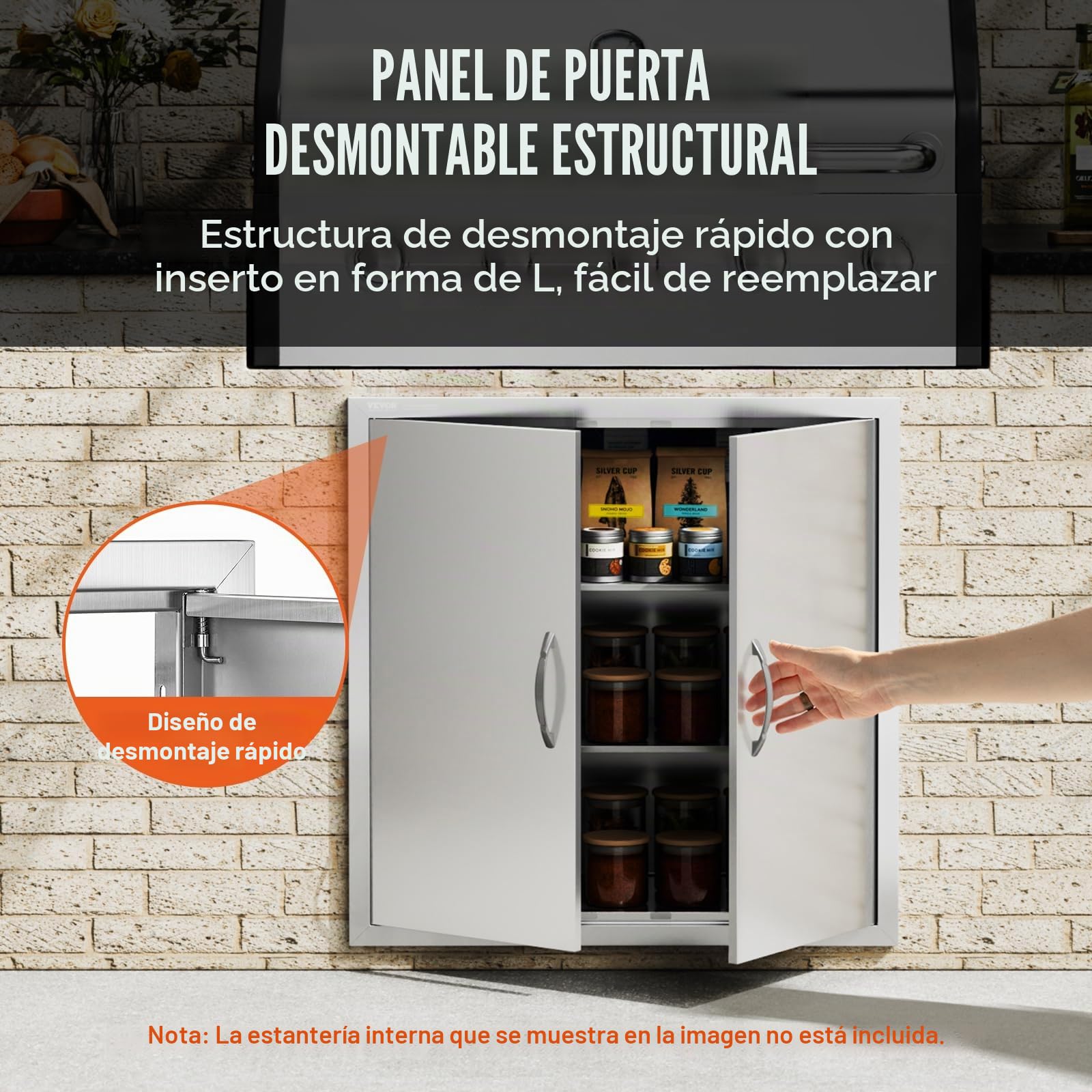 VEVOR Puerta de Acceso a Barbacoa 790 x 790 x 46 mm Puerta de Cocina Exterior Doble Puerta Empotrada de Acero Inoxidable con Manija para Isla de Barbacoa, Estación de Parrilla, Armario Exterior