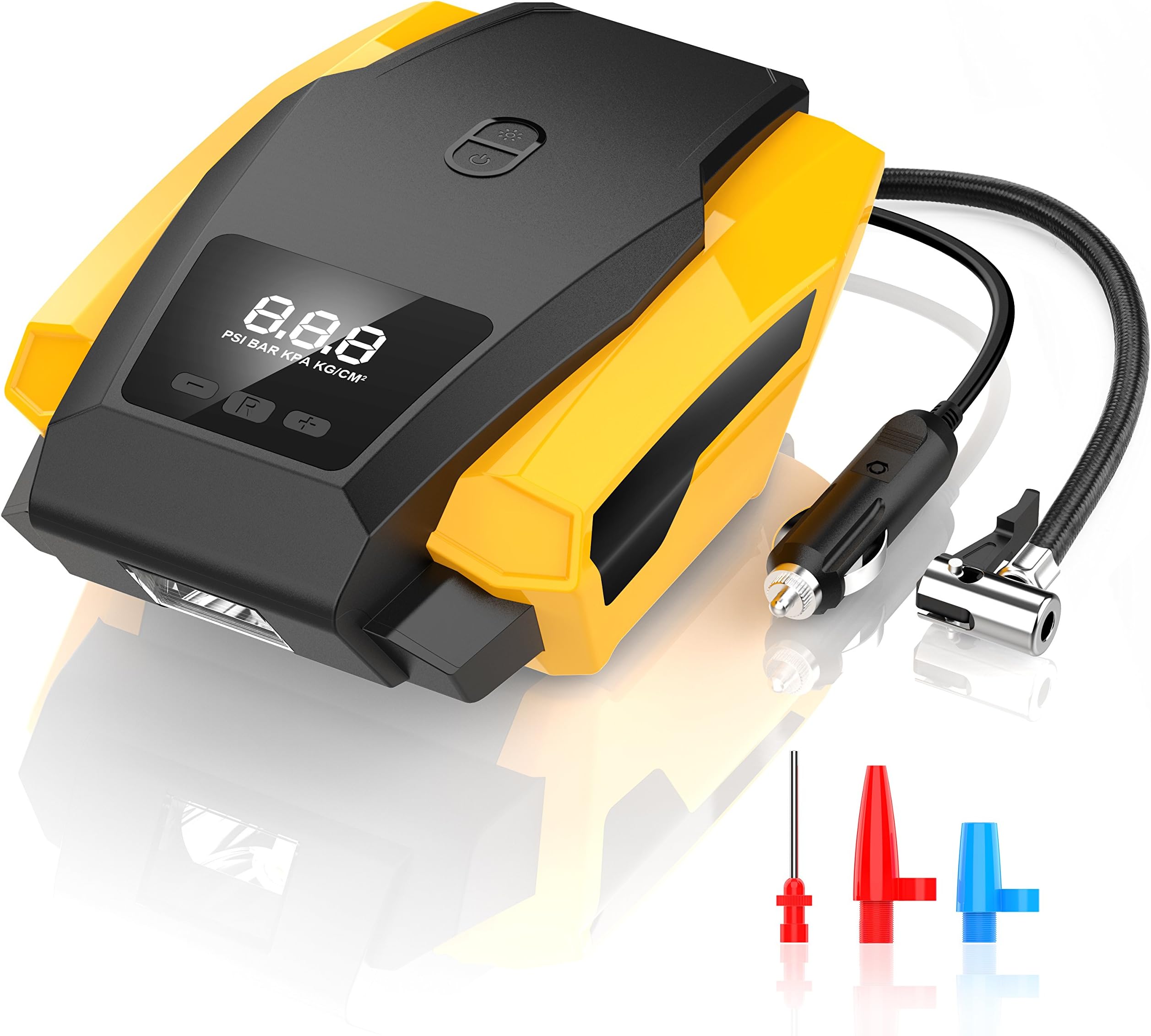 Portable Air Compressor Pump 12V 150PSI On-Board Car Digital Tire Inflator Pump Auto Shut-off with LED Light for Cars, Motorbikes, Bicycles, Basketballs, Air Cushions, Hovercrafts & More (Black)