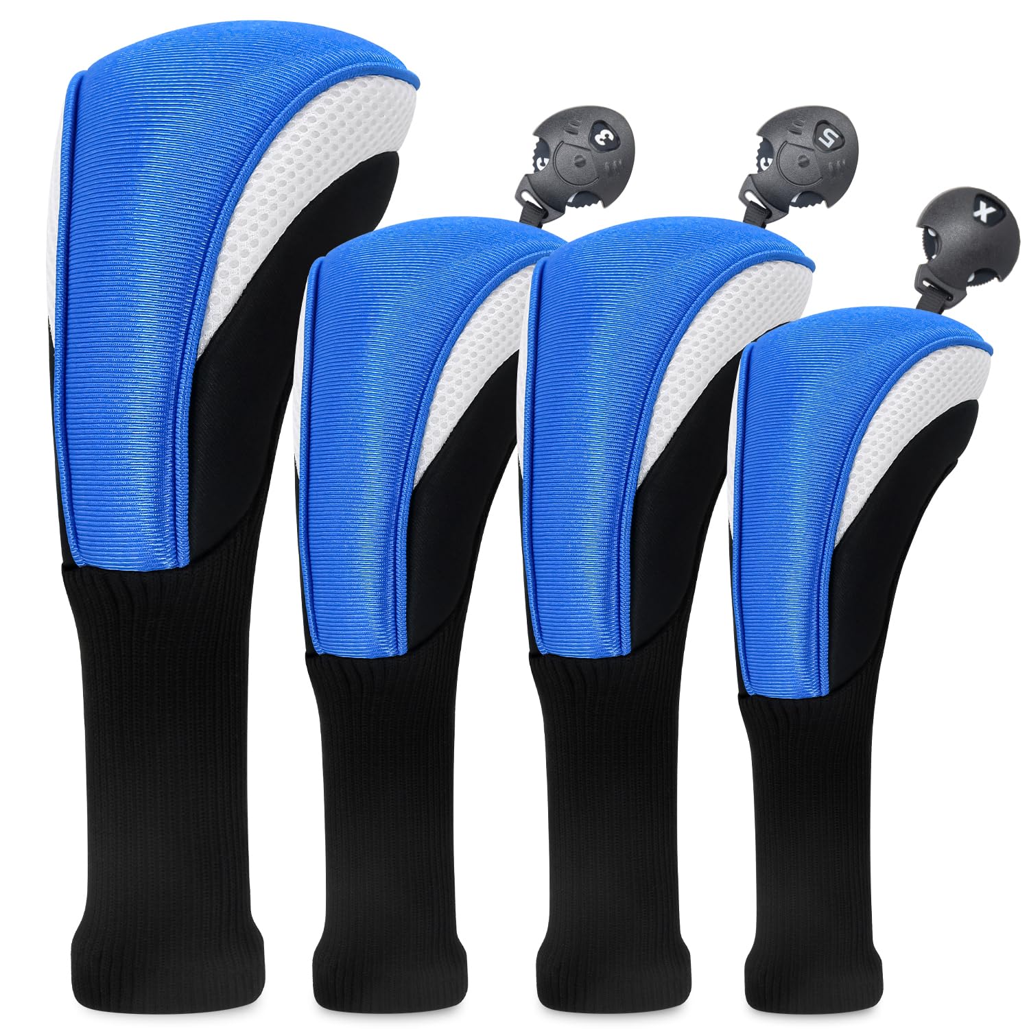 Golf Club Head Covers for Fairway Woods Driver Hybrids 3/4/5 Pieces Long Neck Mesh Sports Fan Golf Club Headcovers Set with Interchangeable No. Tags 3 4 5 6 7 X Golf Accessories for Men Women.