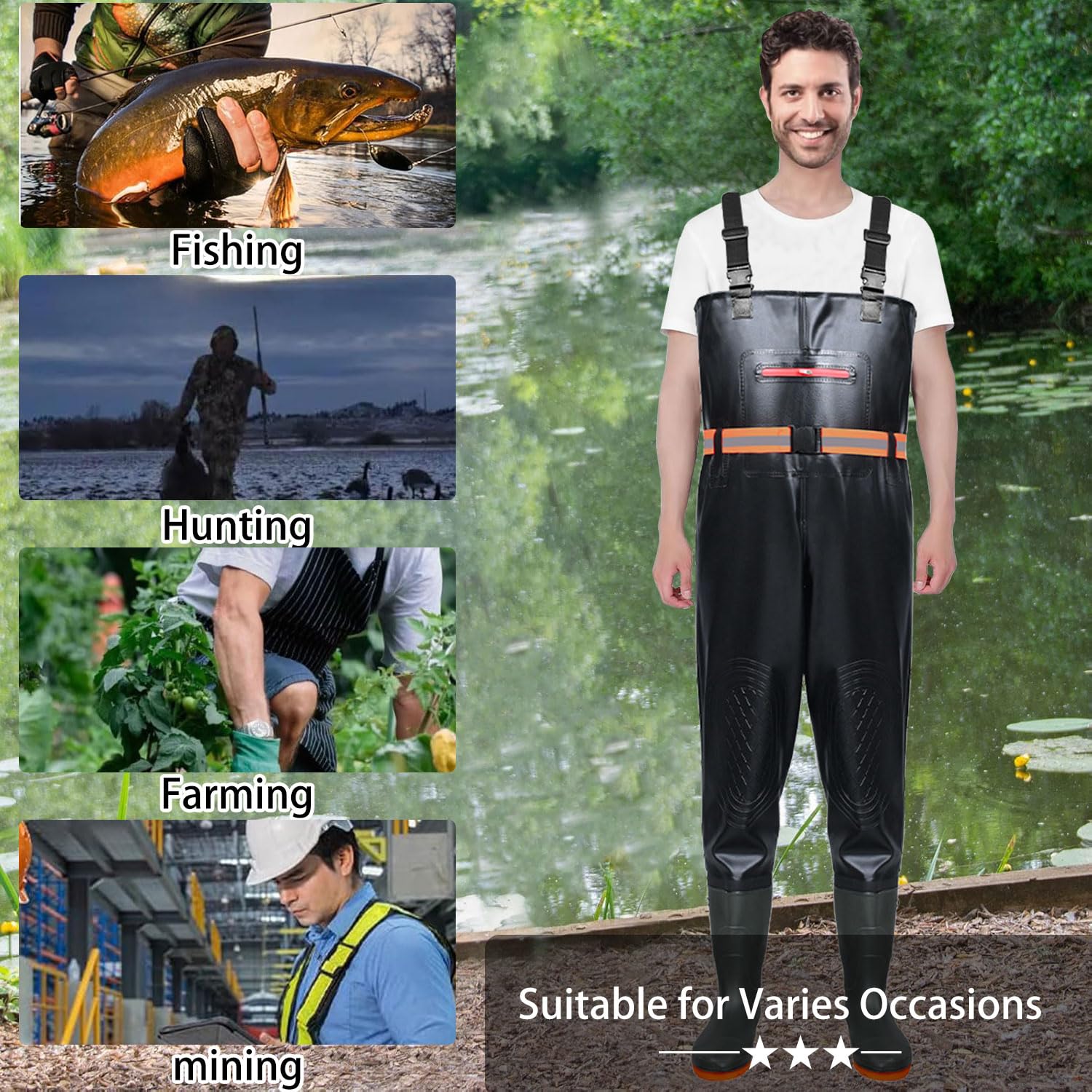 ZeiLaBang Kakadi Waders pour homme et femme - Pantalon de pêche avec bottes, poche poitrine et sangle réglable