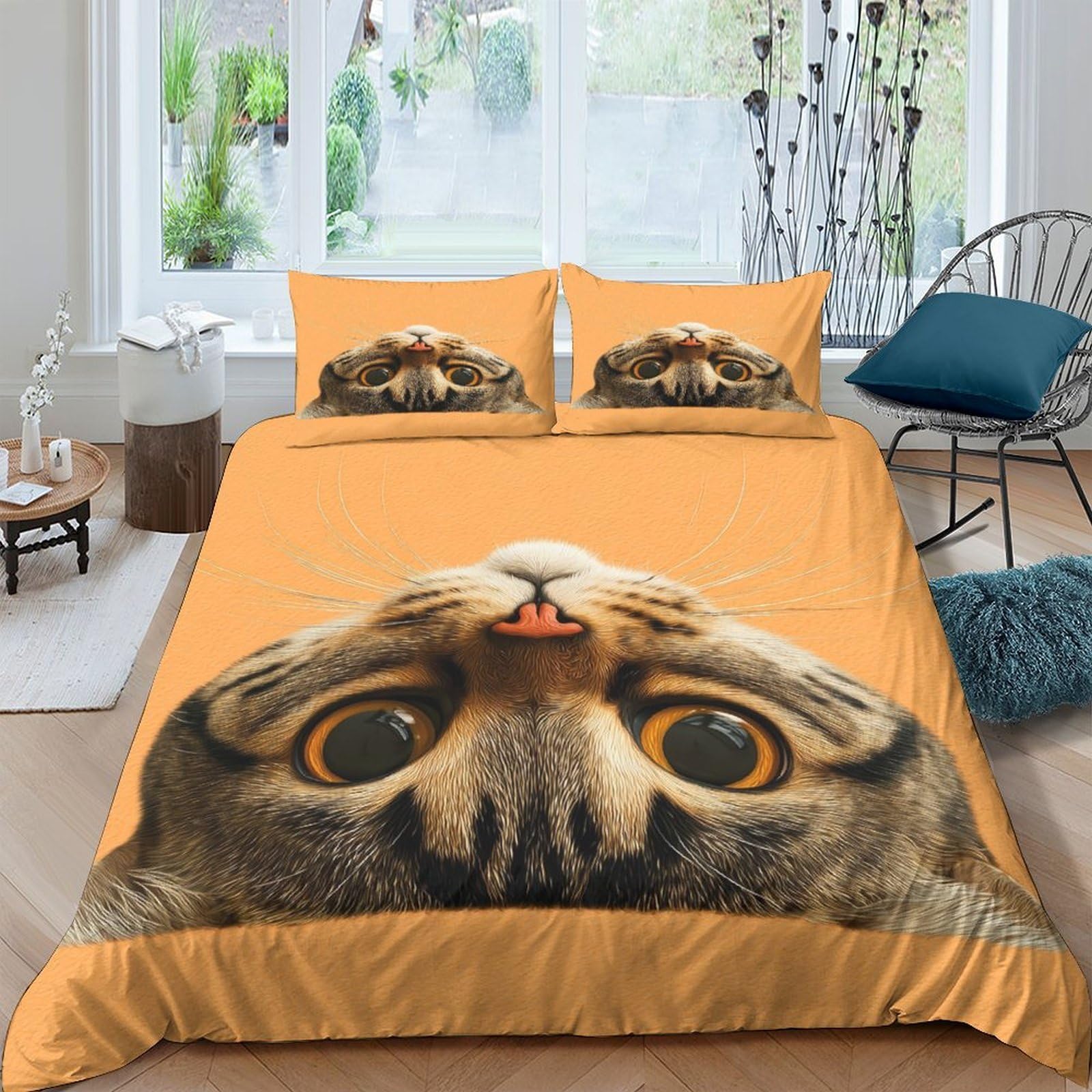 Ctjqhvkz Style-2 3D Printed Orange Cat Face Fitted Sheet Microfiber Soft Bed Sheet For Bedroom Guest Room Mattress Protection Decor Single（135X200cm）