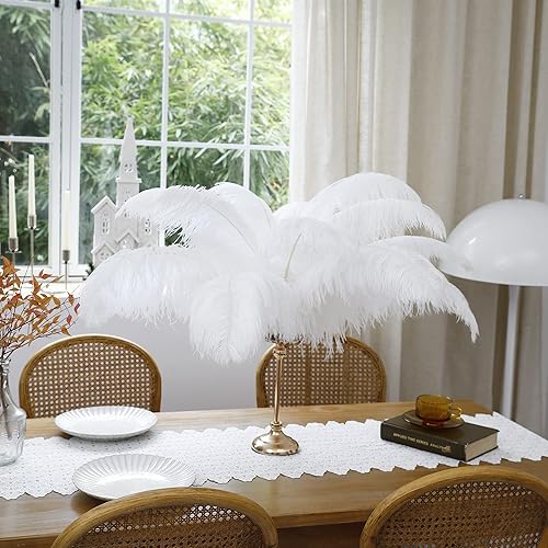 Miniatura 5 de Larryhot Plumas de avestruz grandes blancas 16-18 pulgadas 10 plumas para jarrón centros de mesa de fiesta de boda y decoración del hogar blanco