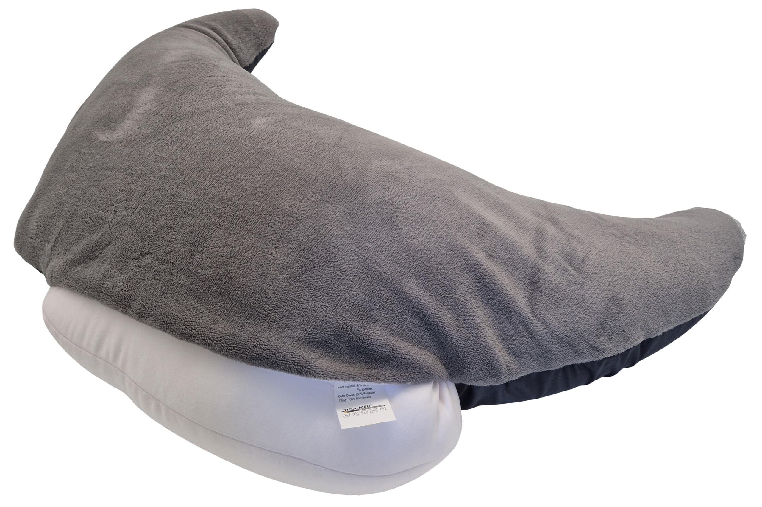 Tiga-Med 2 almohadas de media luna TIGA-Soft, 2 unidades, ergonómicas para el cuello, cojín de lactancia, con microperlas, funda lavable por separado a 40 °C (gris y rosa)