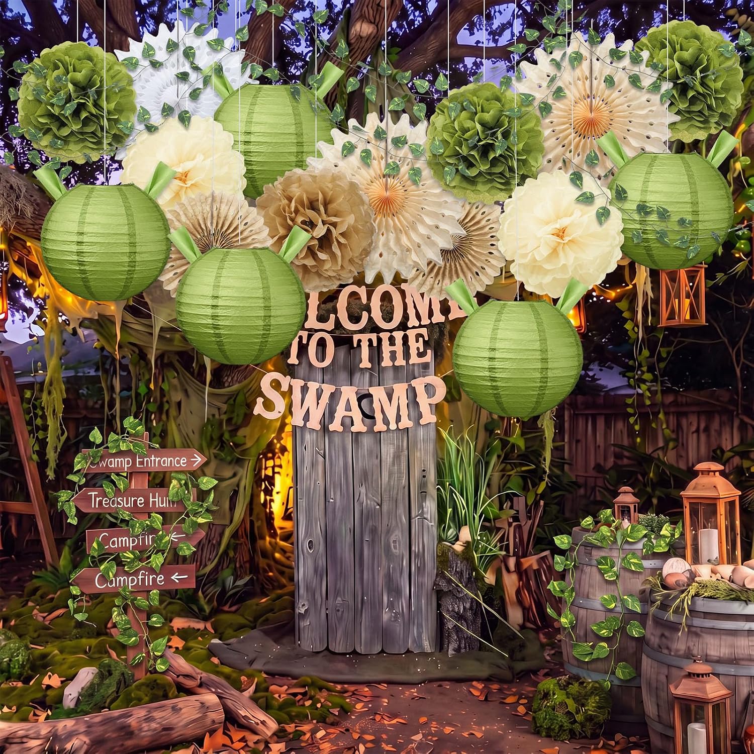 Spiareal 20 Pcs Green Monster Party Decorations Swamp Decor Ogre Supplies