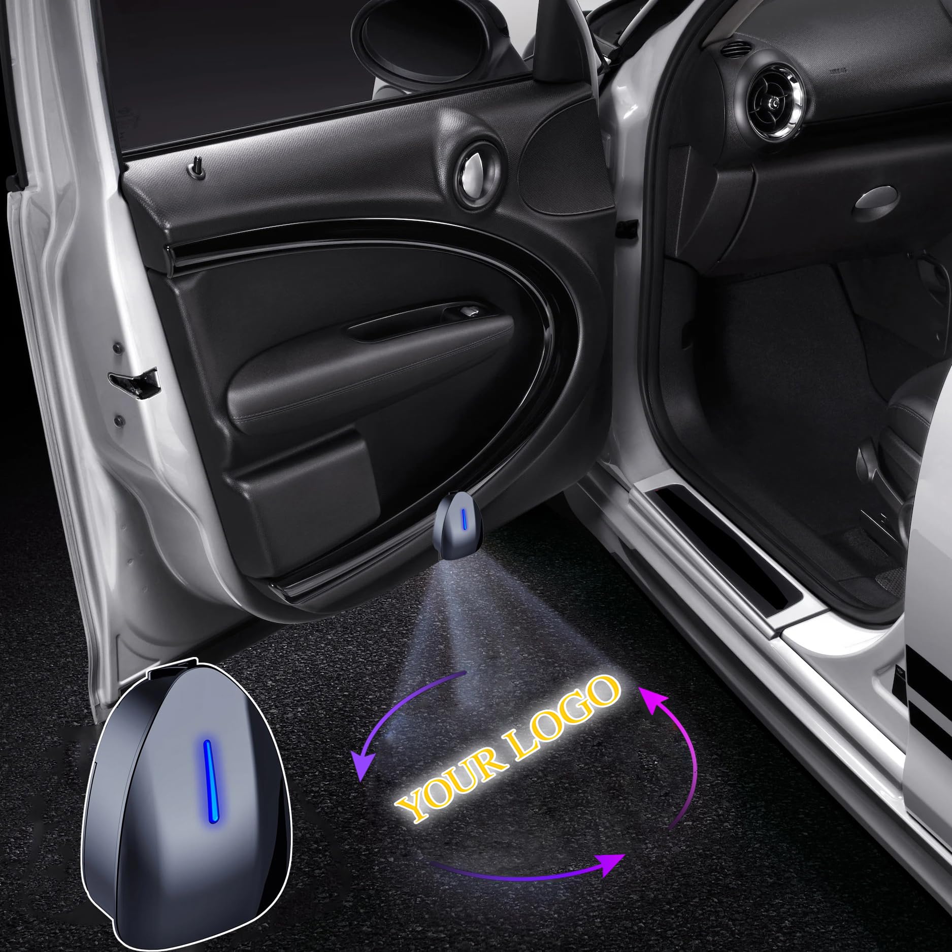 NewL Aggiornato Logo Personalizzato Porta Auto Passo Cortesia Benvenuto Dinamico Rotante Luce di Benvenuto - 1Pcs