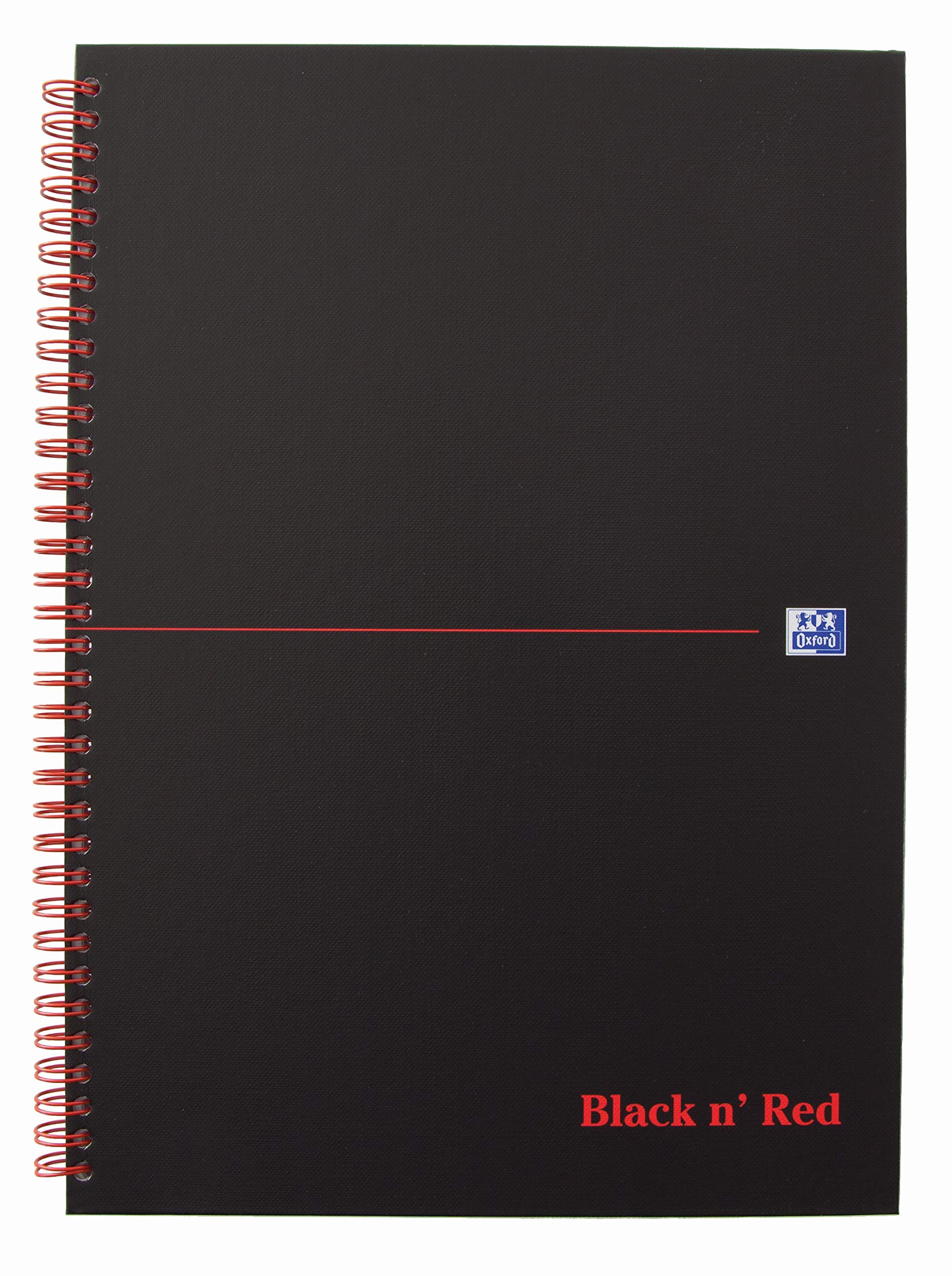 Oxford Black n' Red 400047609 - Cuaderno de espiral, 5 unidades, DIN A4, cuadriculado, tapa dura mate, 70 hojas, color negro y rojo