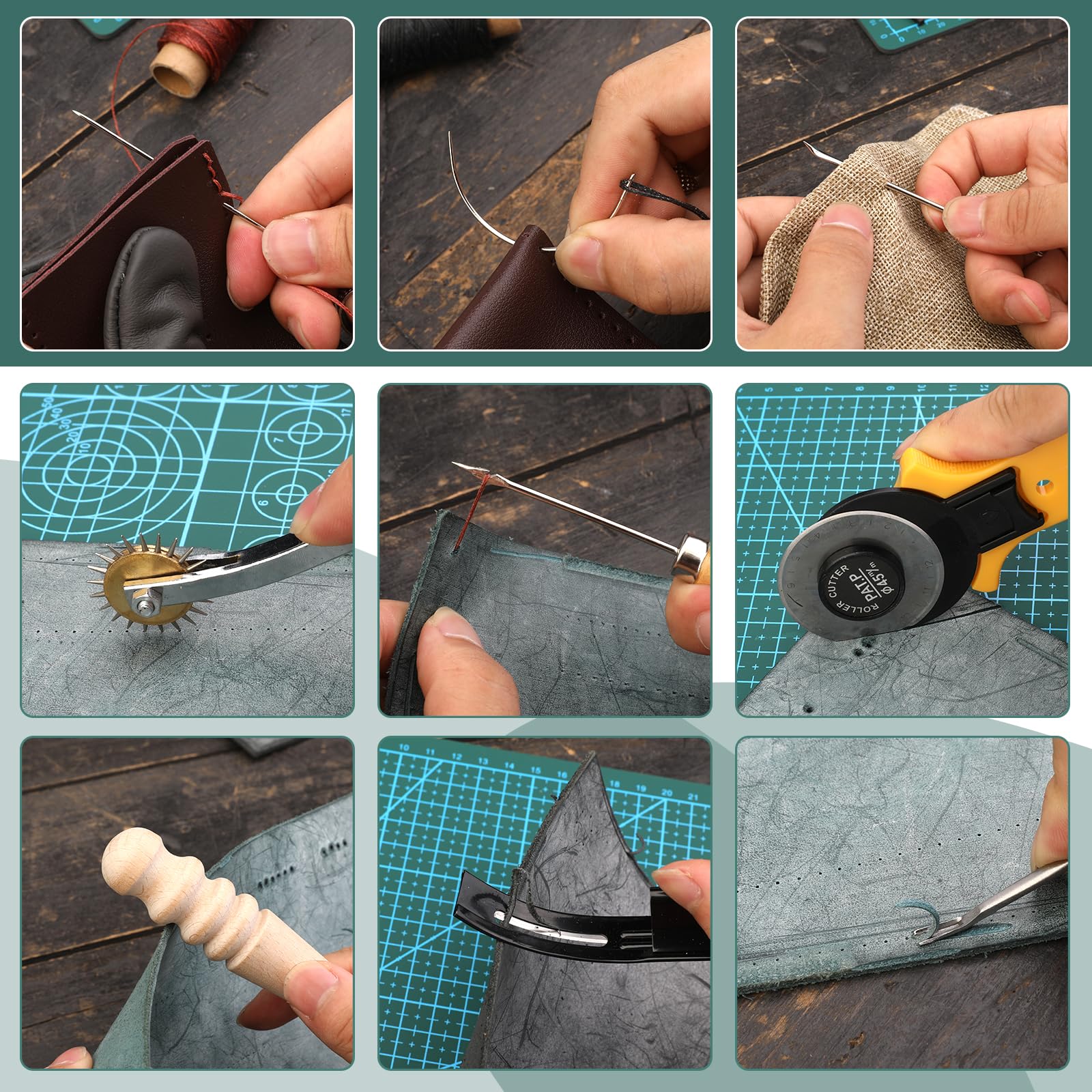 Kuppt kit cuir, kit couture cuir - Outils de Travail, poincon cuirs, Rivets, Tapis de Découpe Groover et Sac de Rangement