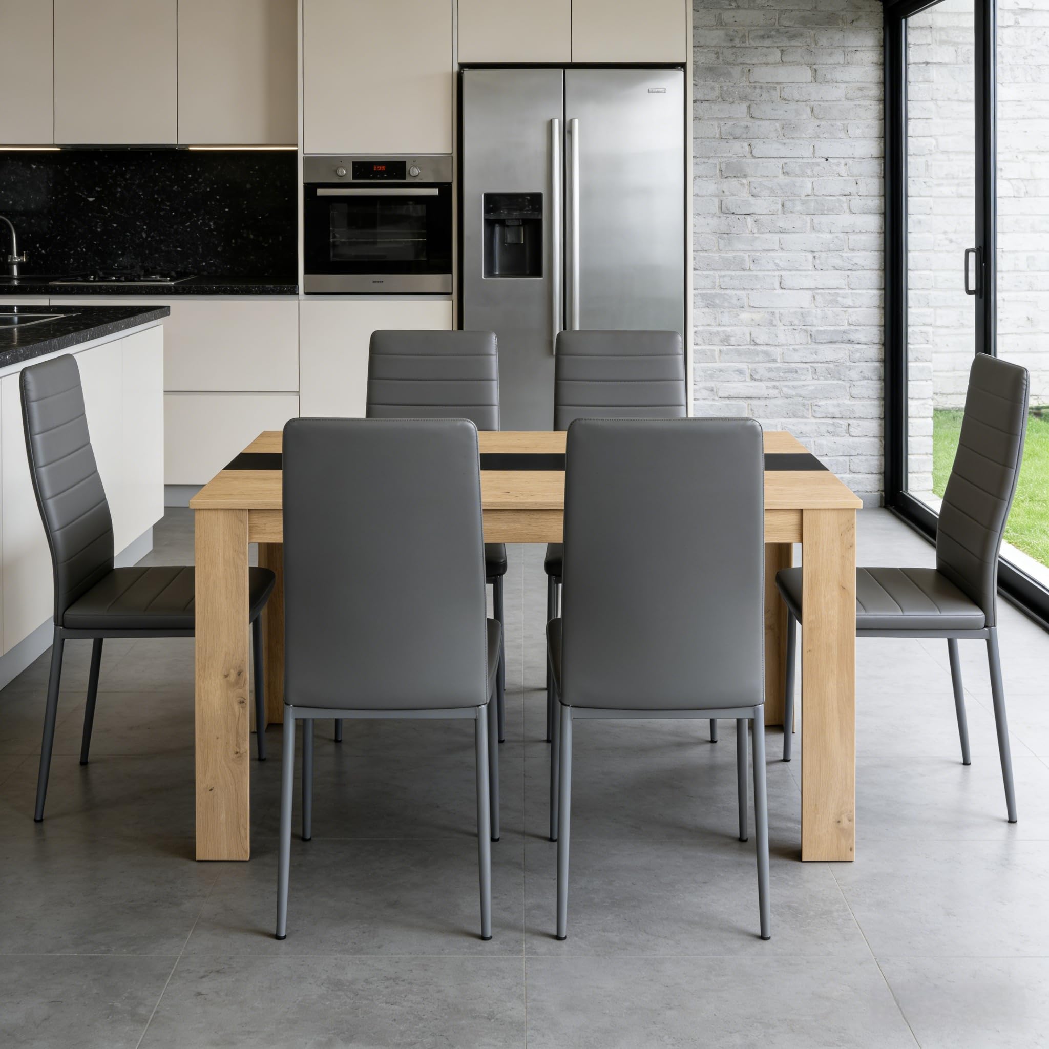 Set Tavolo e Sedie da Pranzo, 1 Tavolo e 6 Sedie, Tavolo Rettangolare: 140x70x75cm, Sedie: 40x39x98cm, adatto Sala da Pranzo, Cucina e Soggiorno