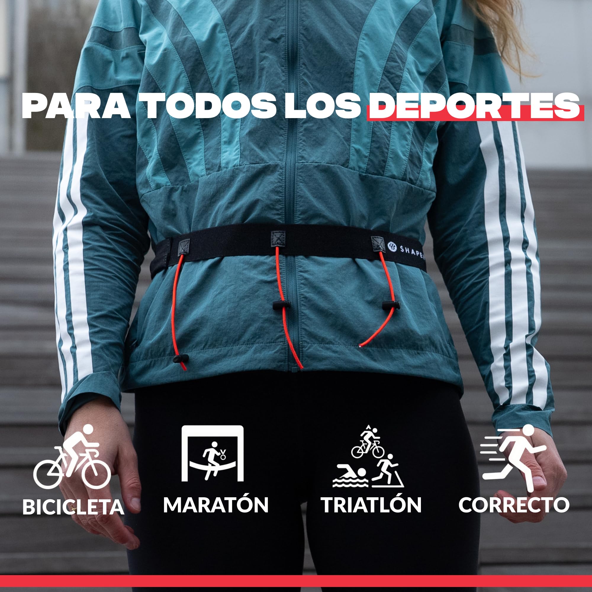 Shapeheart Cinturon Portador Dorsal Running 3 Cordones Ajustables 6 Portadores Geles Gancho Llaves Integrado